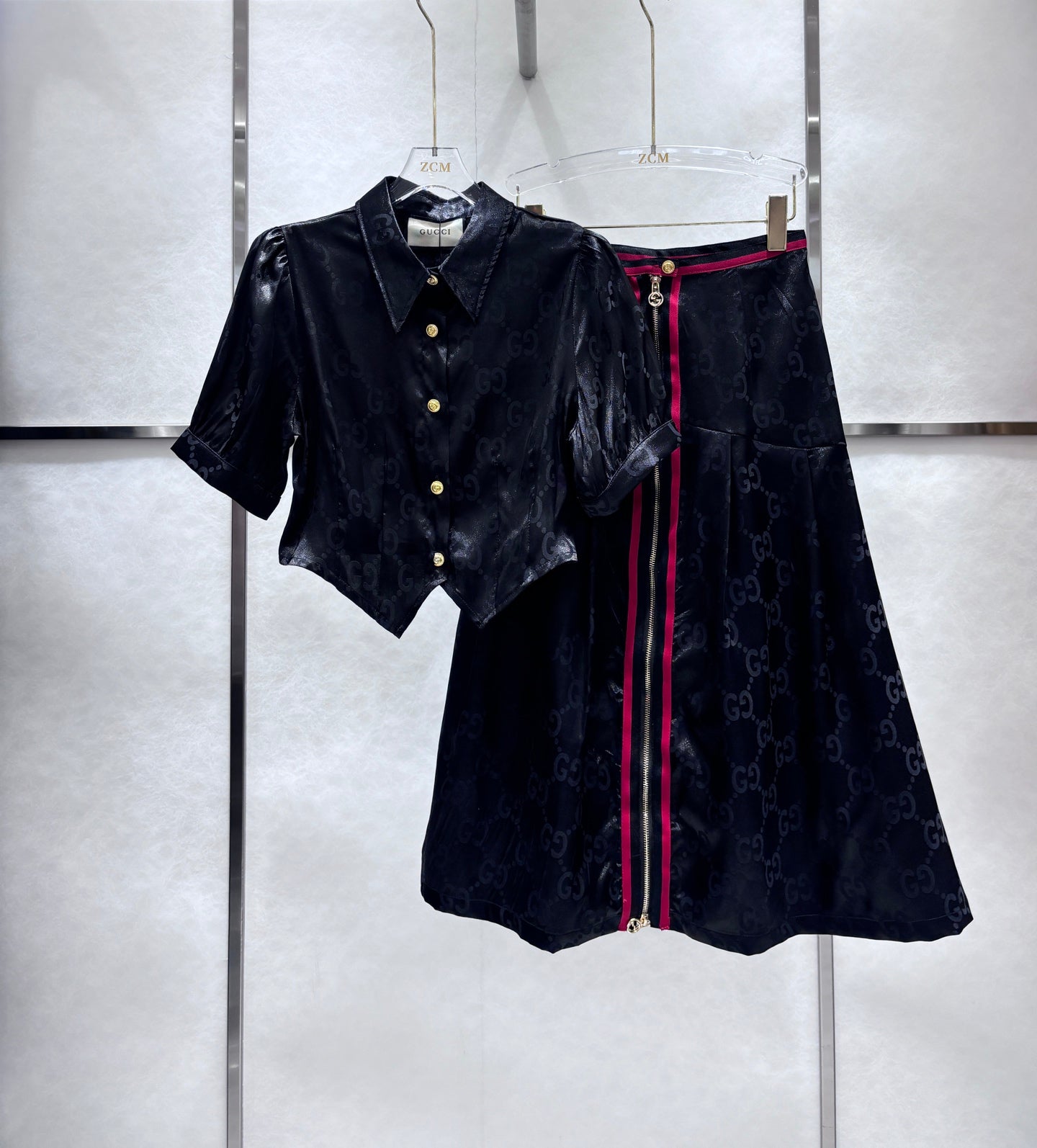 New lapel jacquard letter skirt suit
