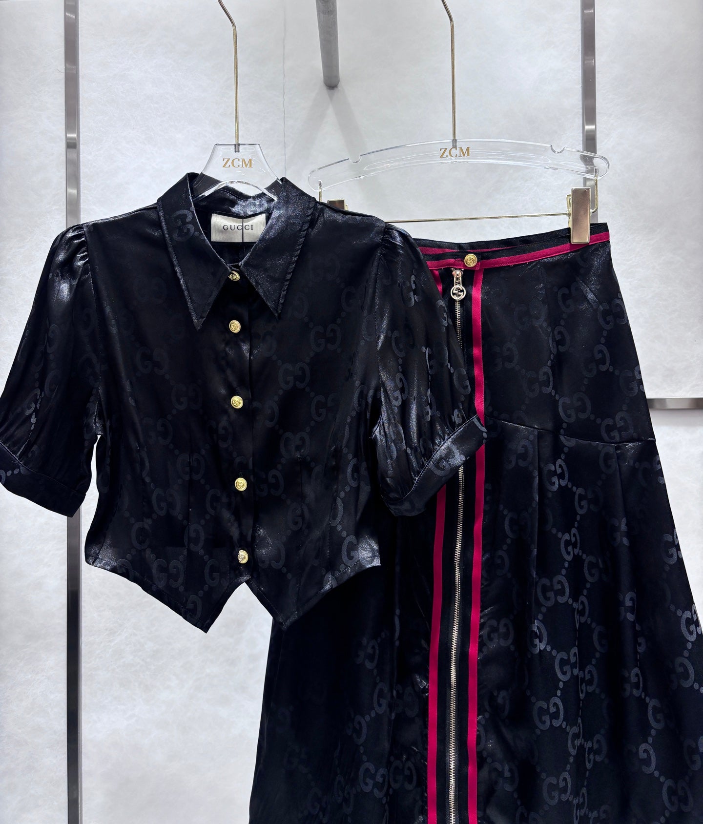 New lapel jacquard letter skirt suit