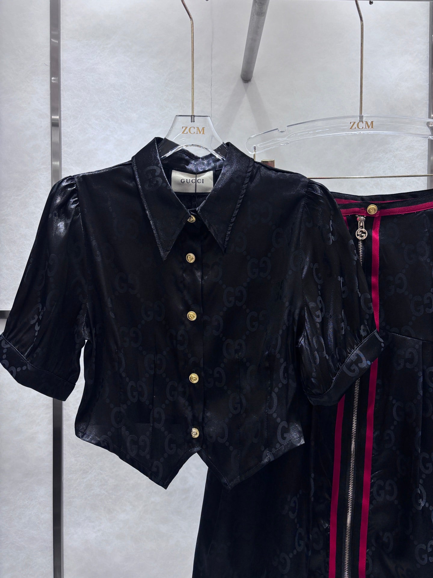 New lapel jacquard letter skirt suit