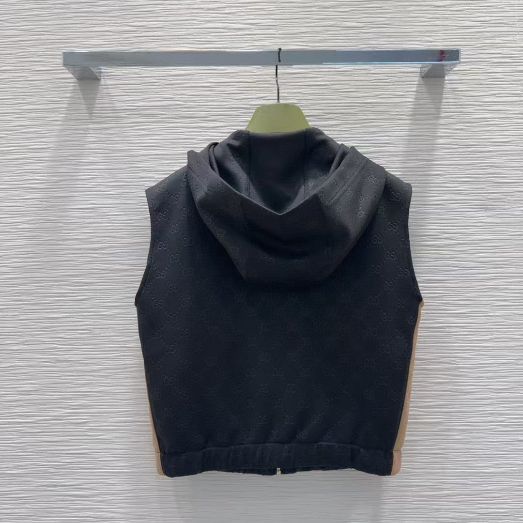 Sleeveless Hooded Colorblock Trousers Set