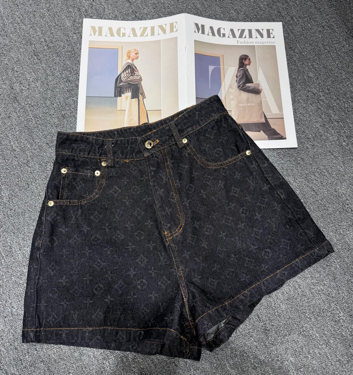 Denim shorts with monogram and two-tone letters