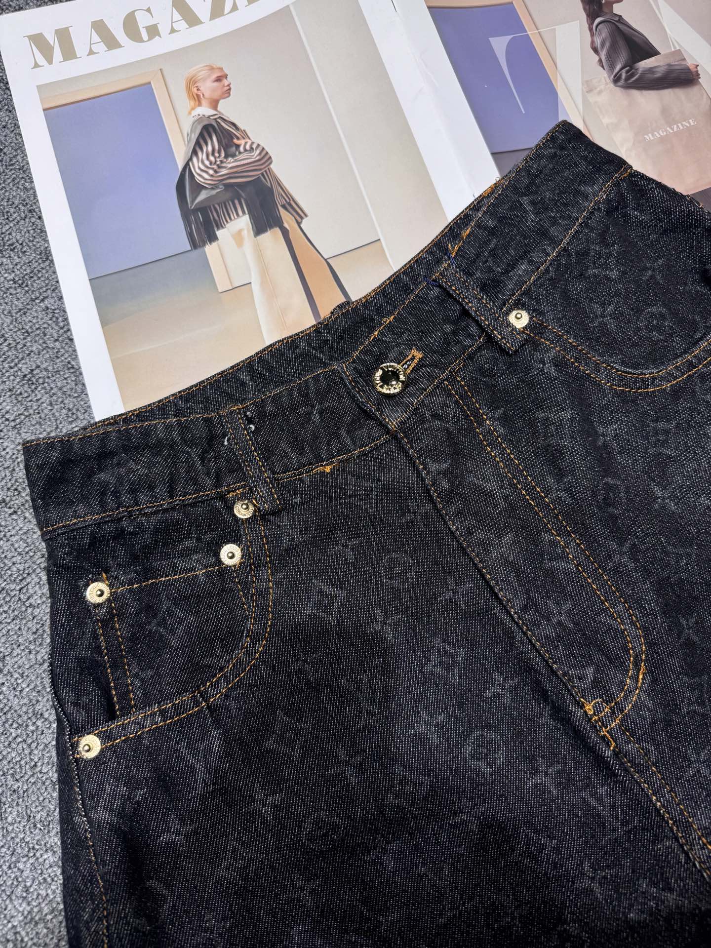Denim shorts with monogram and two-tone letters