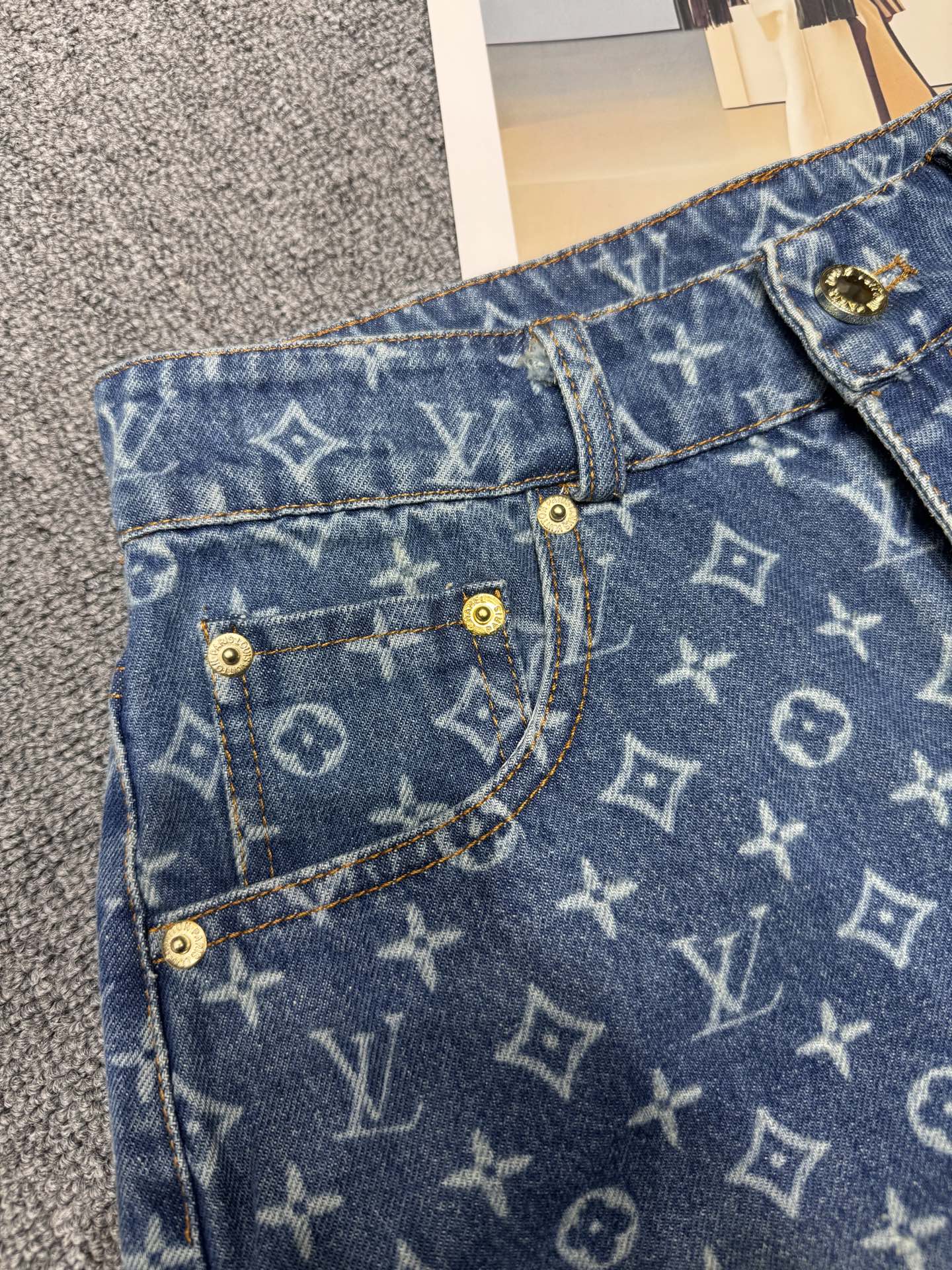 Denim shorts with monogram and two-tone letters