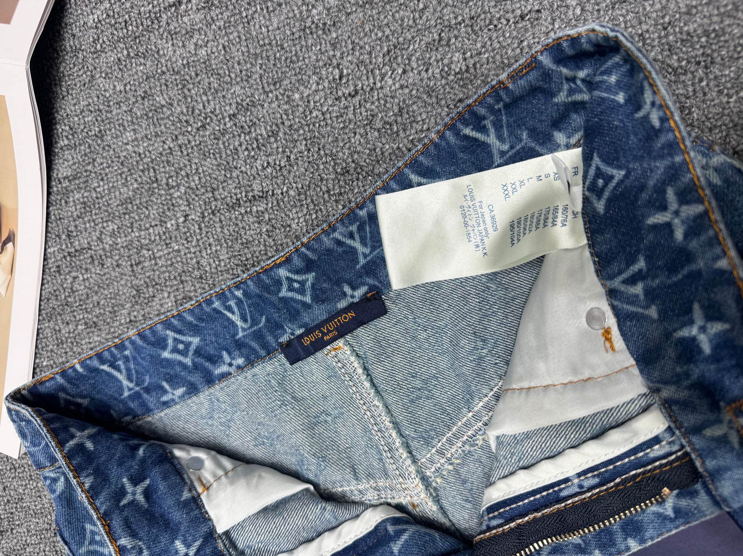 Denim shorts with monogram and two-tone letters