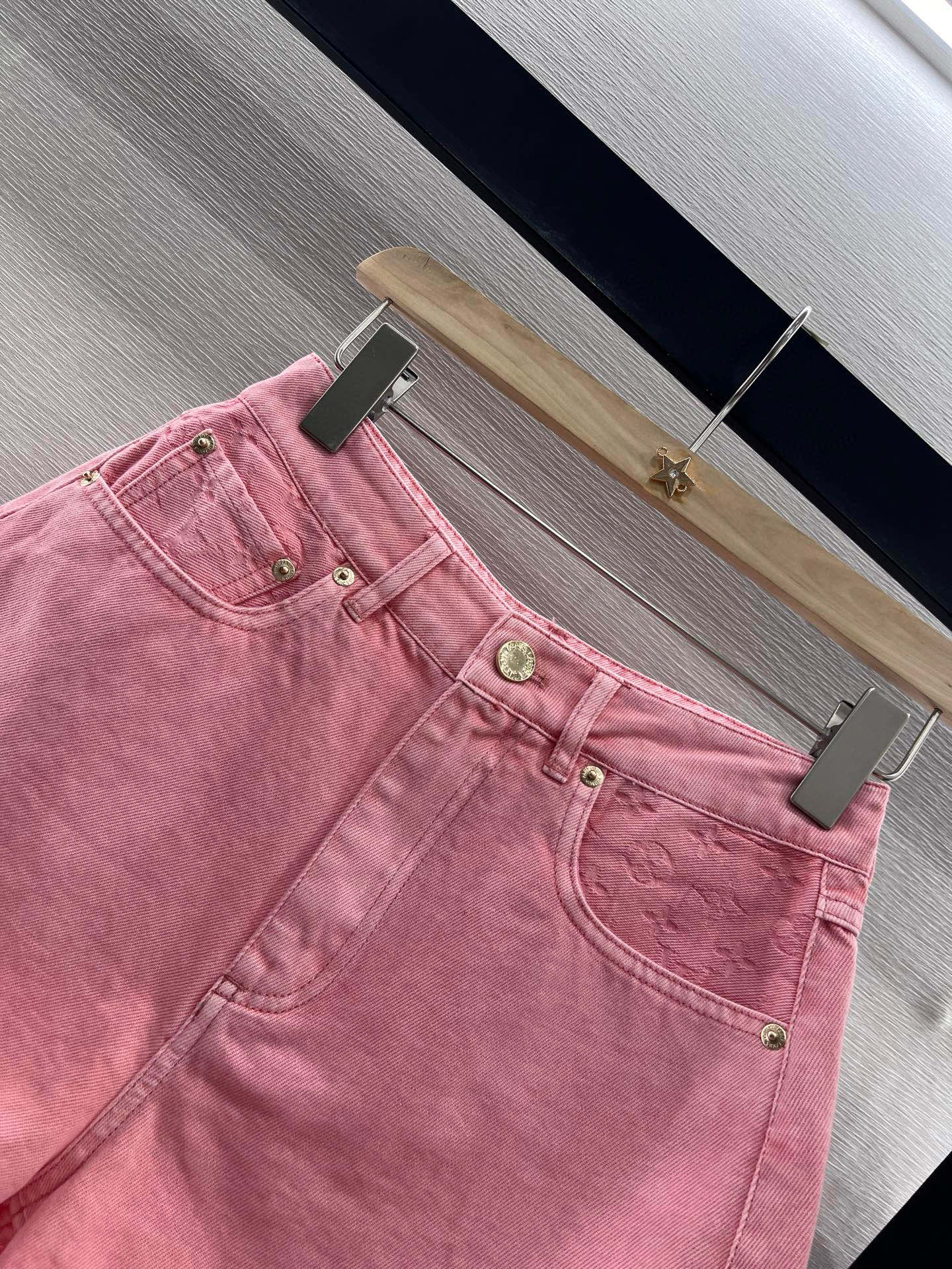 Pink Denim Jacquard Pocket Shorts