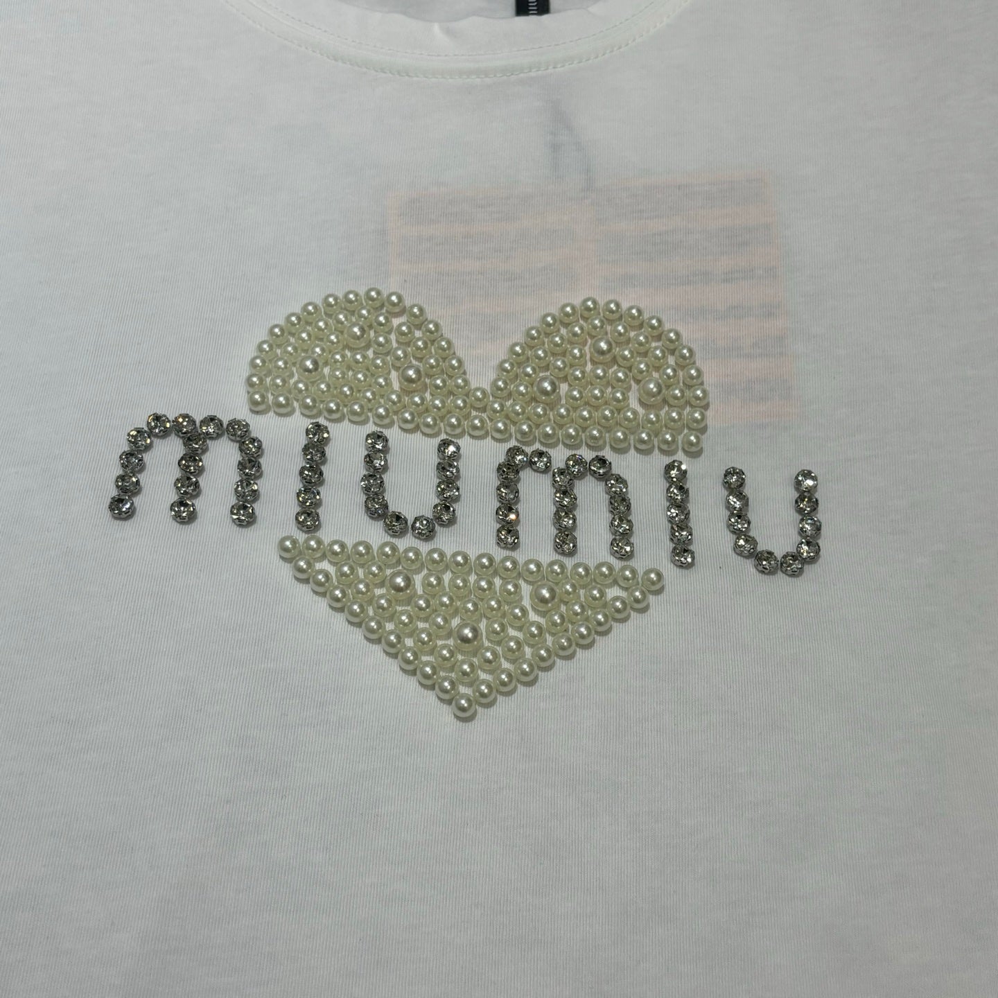 New round neck love embroidery beaded diamond short sleeves