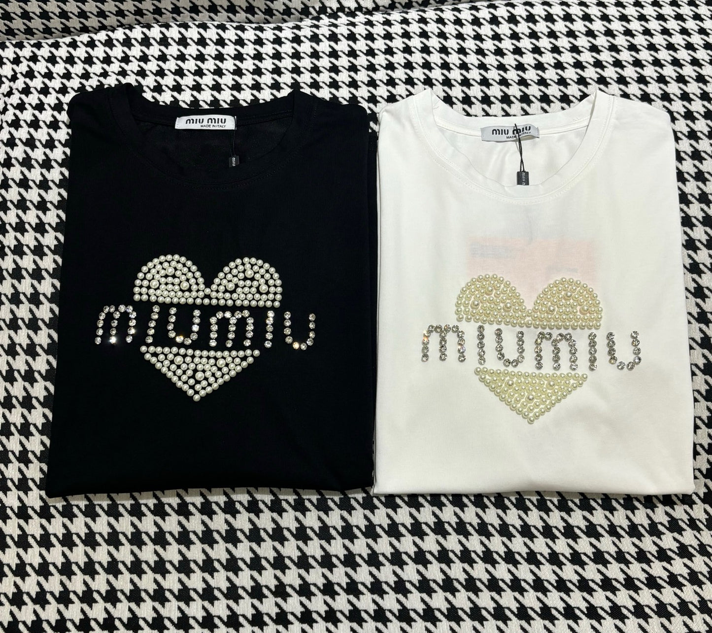 New round neck love embroidery beaded diamond short sleeves