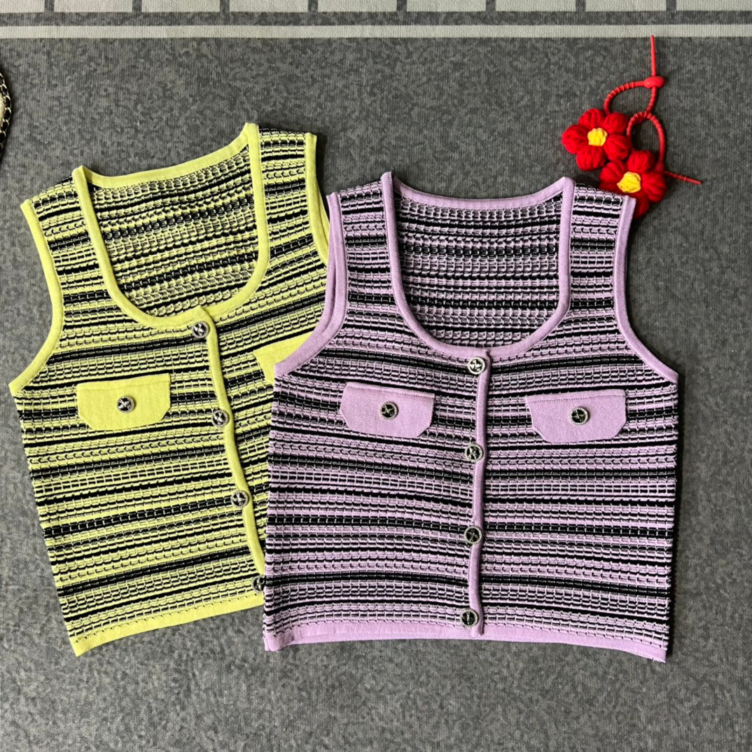 Sleeveless crew neck colorblock knitted vest