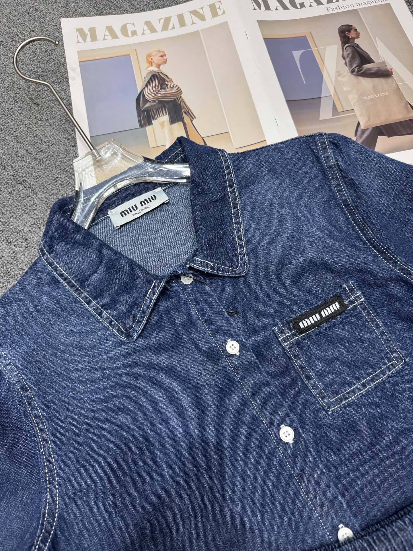 Lapel denim short sleeve + short skirt suit