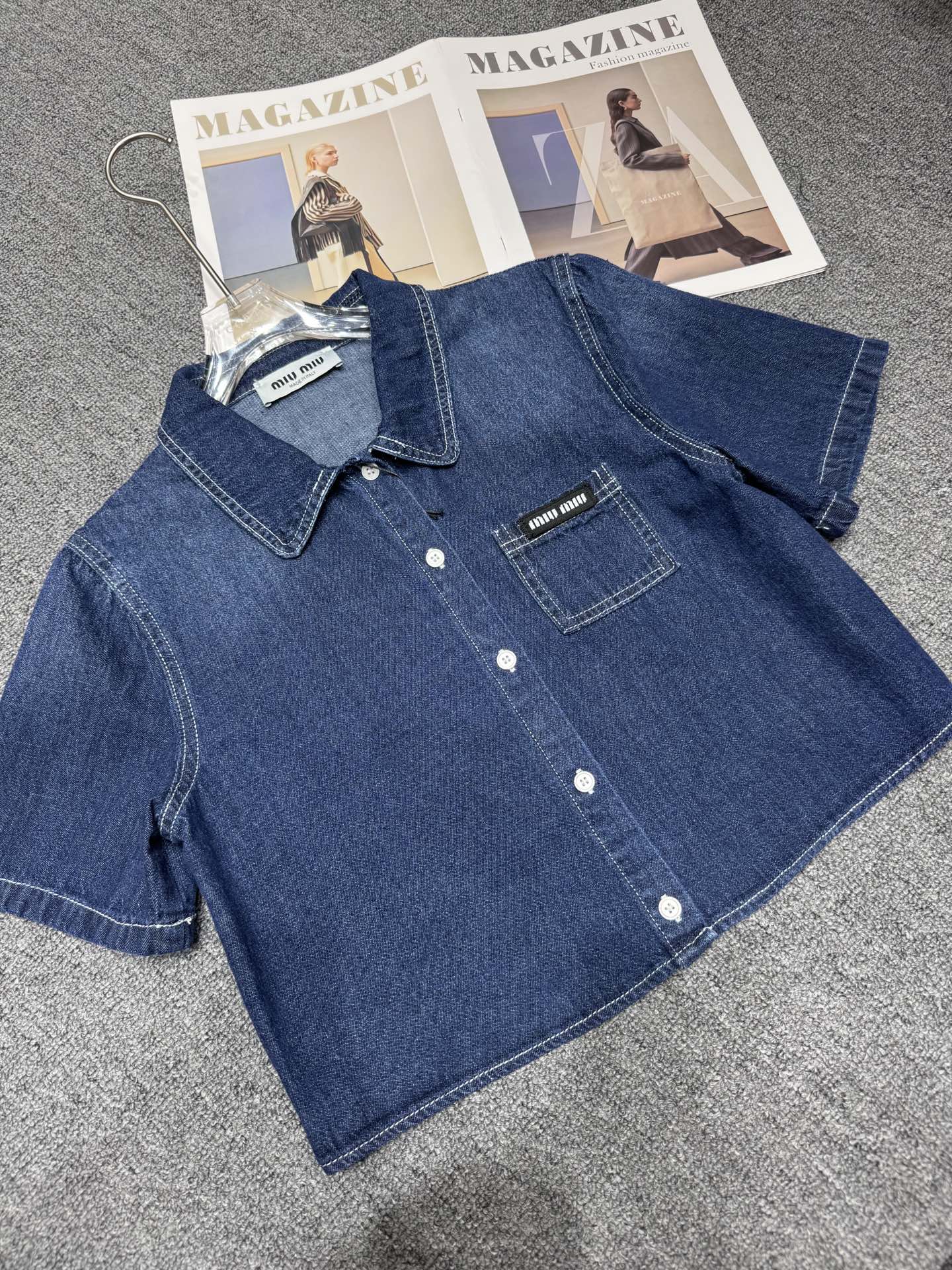 Lapel denim short sleeve + short skirt suit