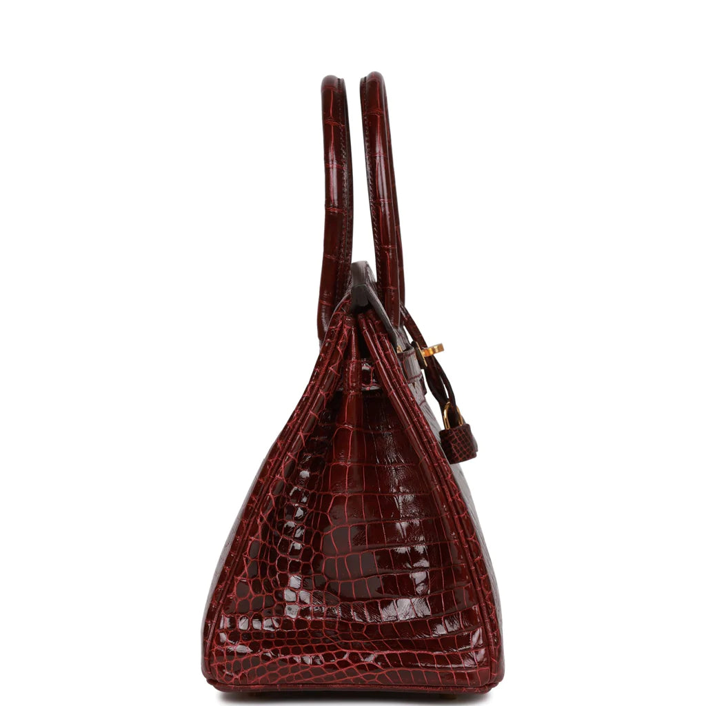 HE&ME Birkin 30 Bordeaux Shiny Porosus Crocodile Gold Hardware