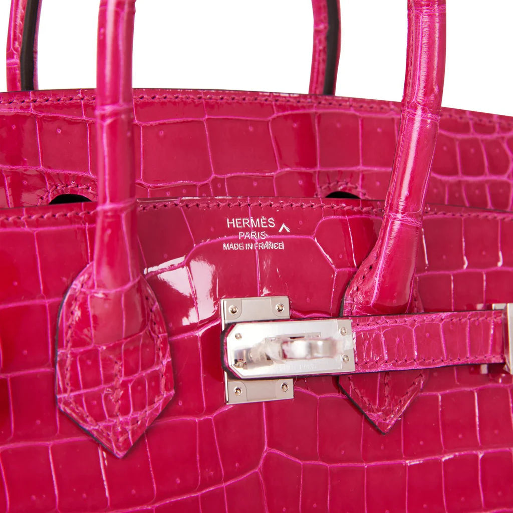 HE&ME Birkin 25 Rose Mexico Shiny Porosus Crocodile Palladium Hardware