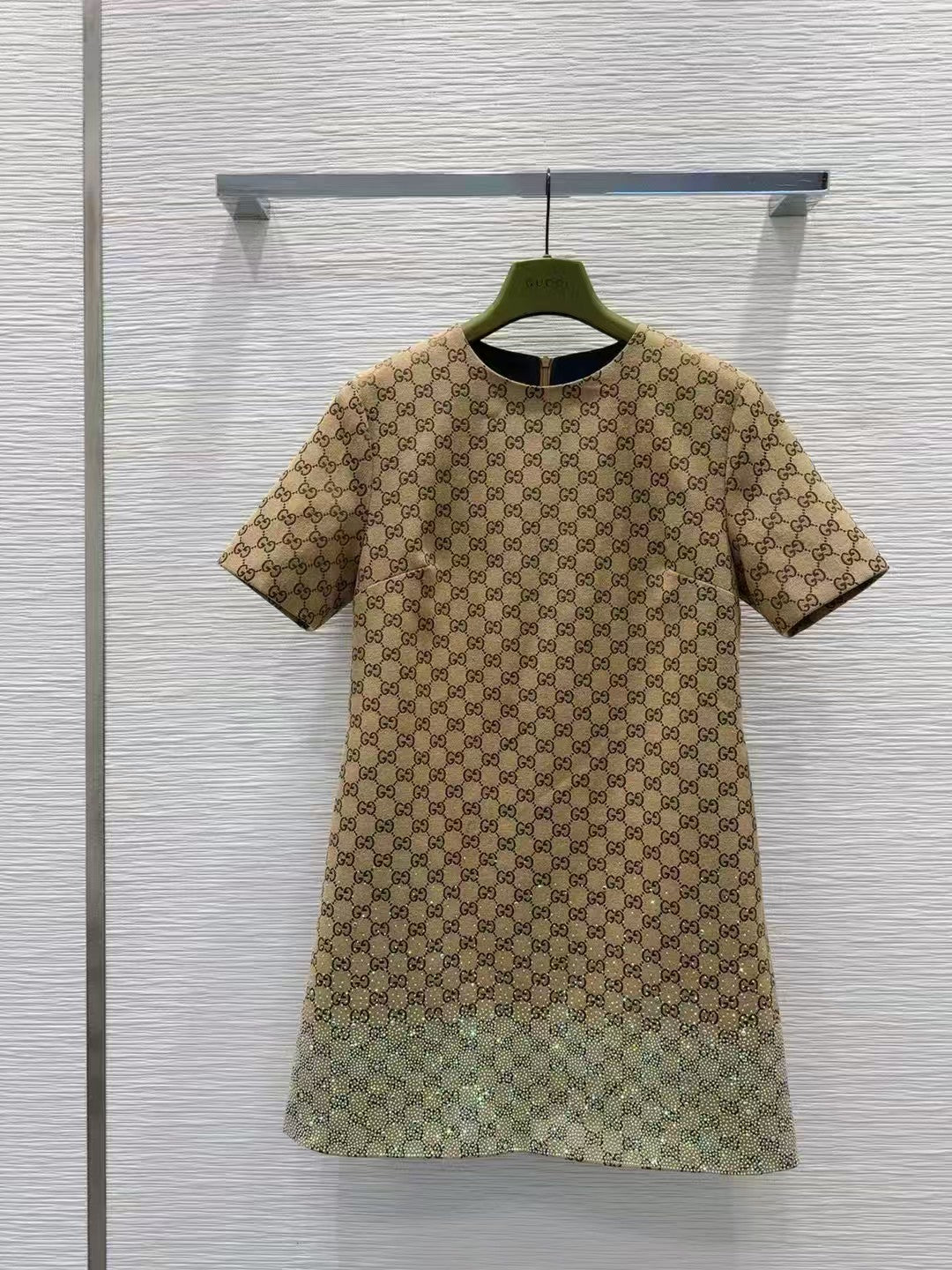 Skirt gradient full of stars rhinestone round neck short sleeve dress