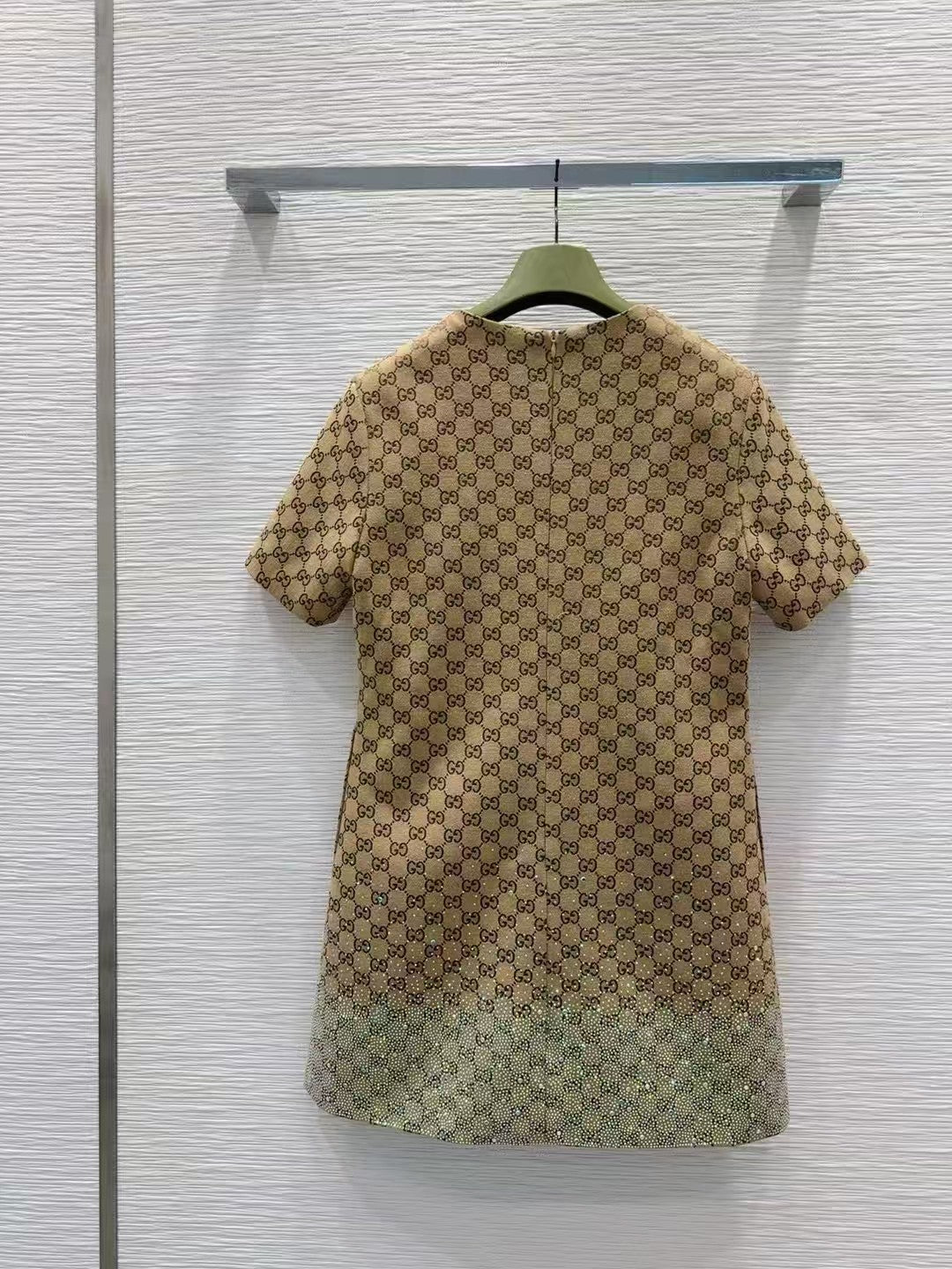 Skirt gradient full of stars rhinestone round neck short sleeve dress