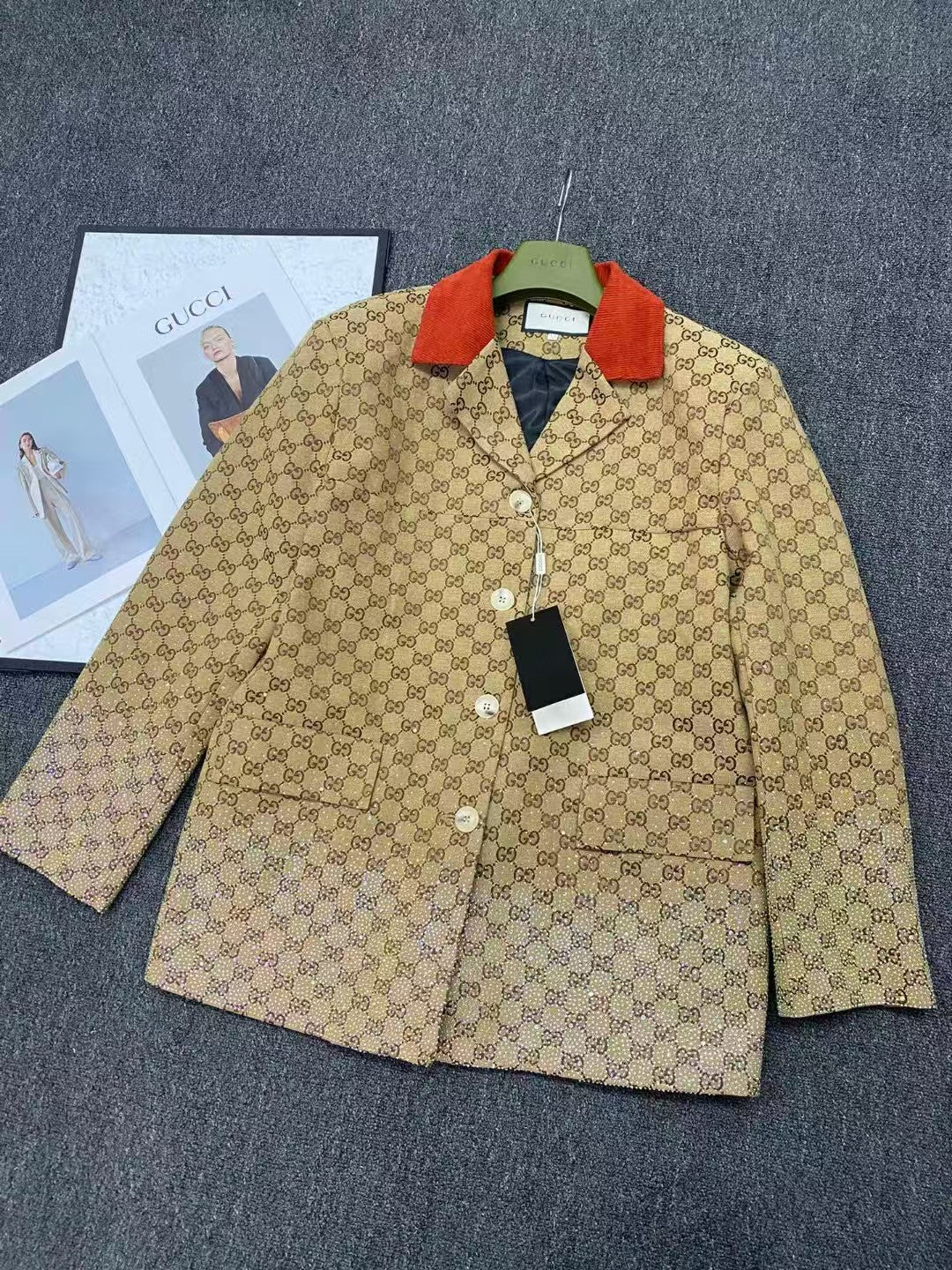 Hot rhinestone printed suit jacket and short skirt suit