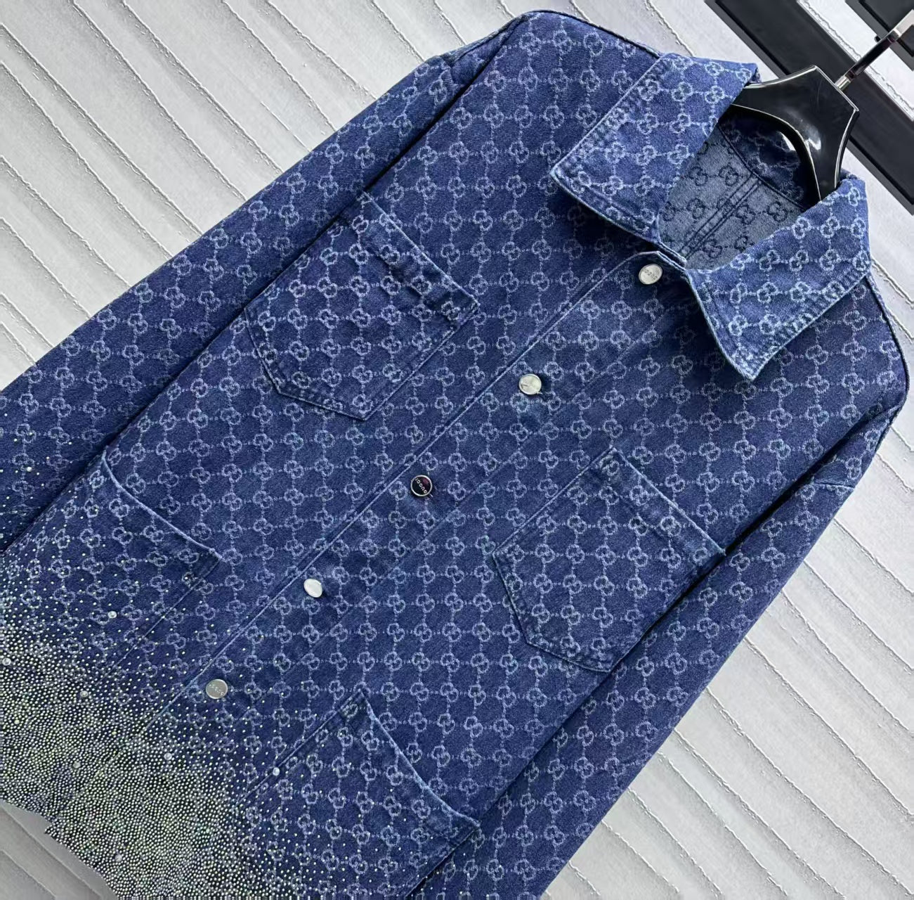 Hot drilling gradient denim shorts suit