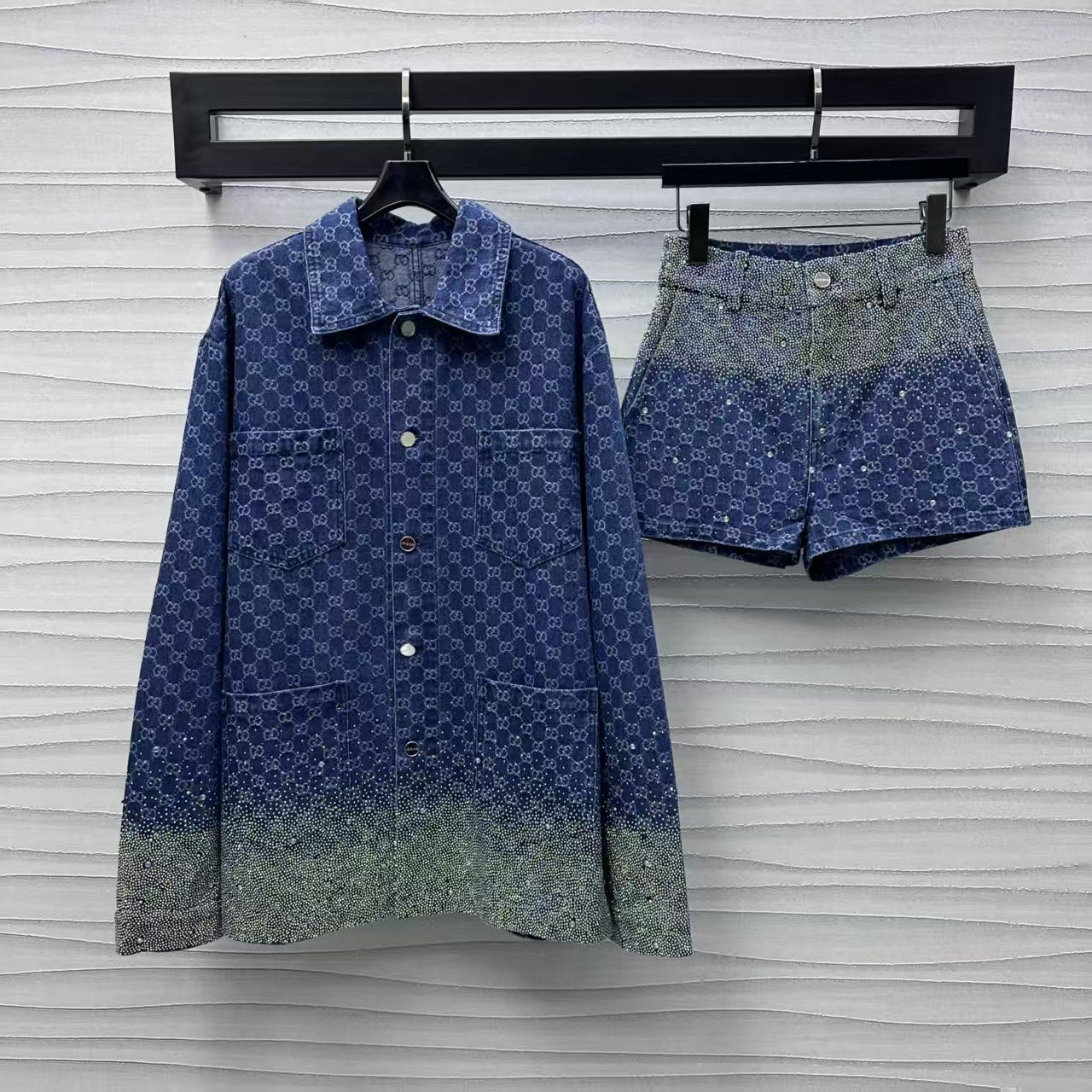 Hot drilling gradient denim shorts suit