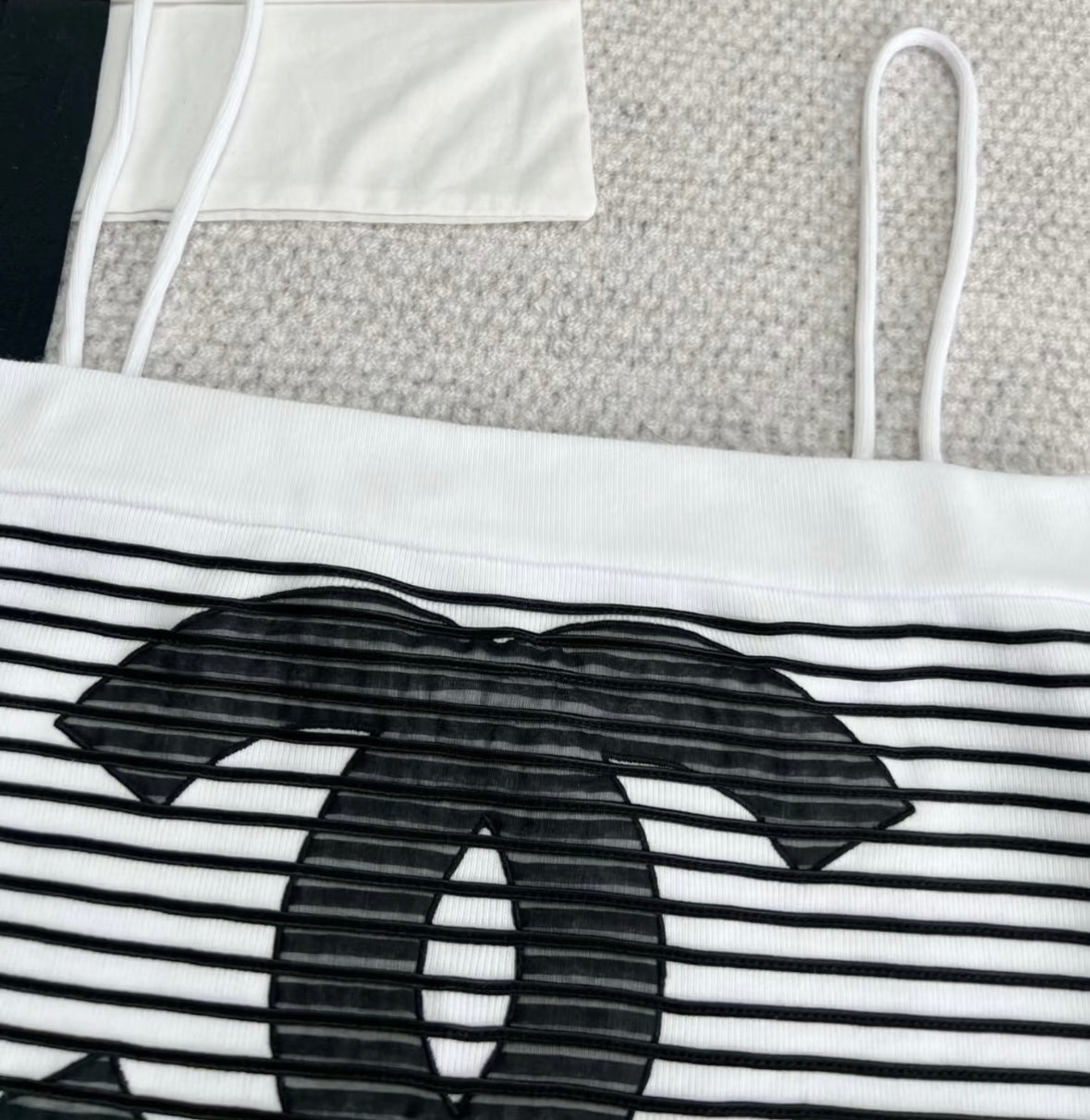 Black-and-white matching striped shoulder strap camisole