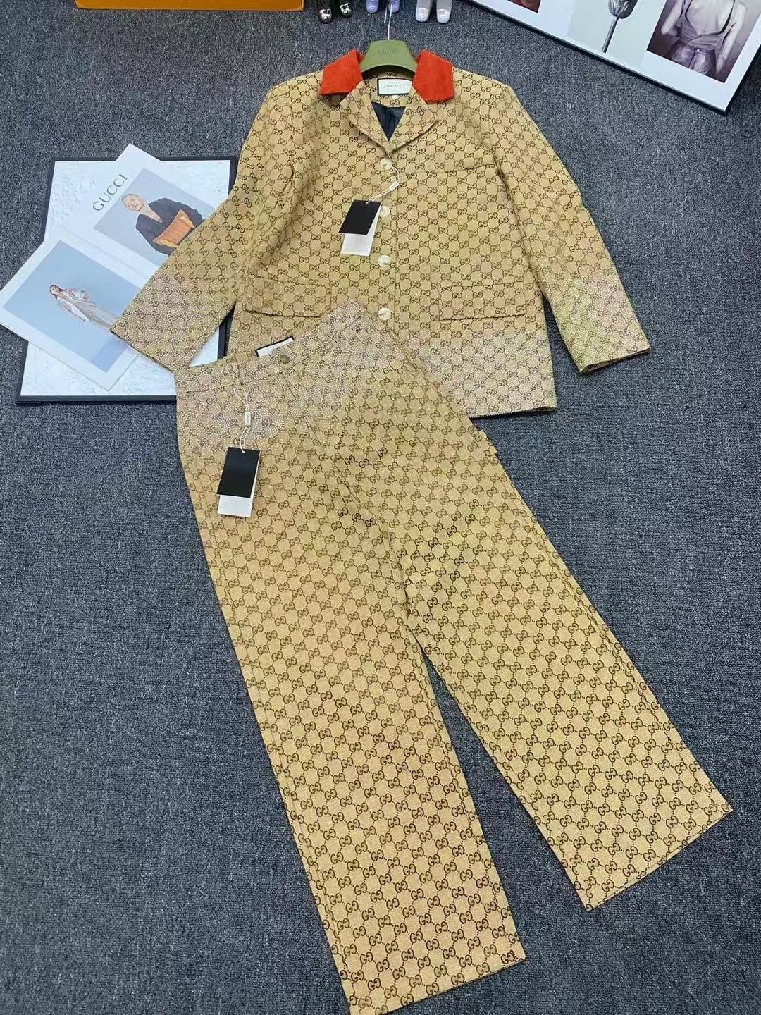 Hot drilling jacquard trousers suit