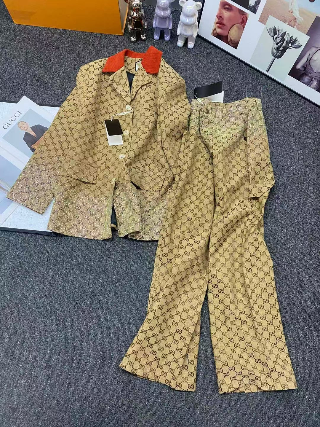 Hot drilling jacquard trousers suit