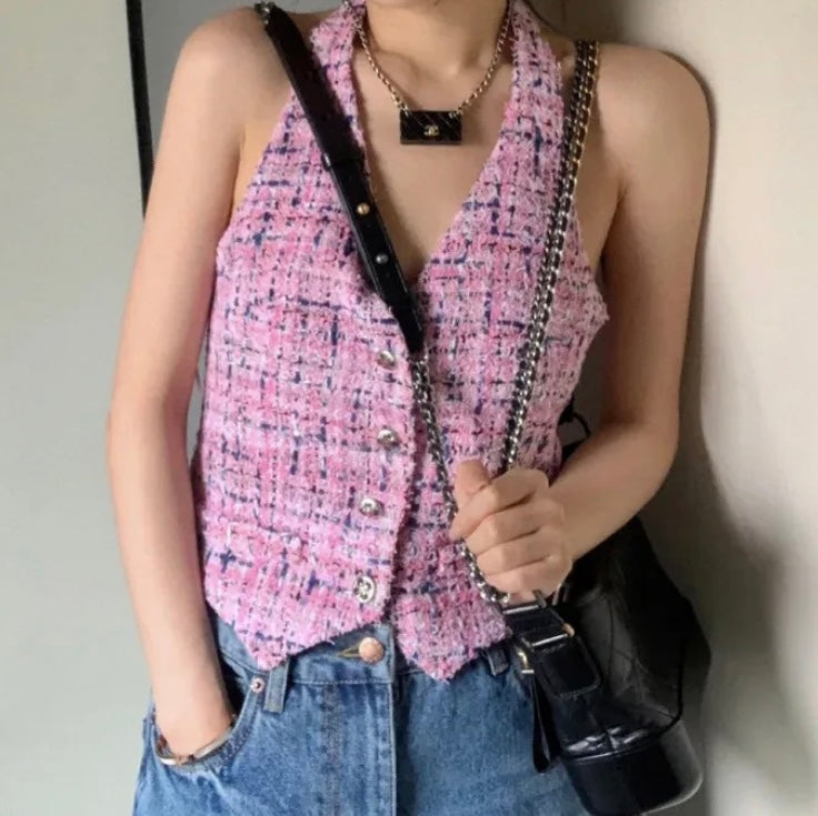 Small fragrant wind hanging neck suspender vest