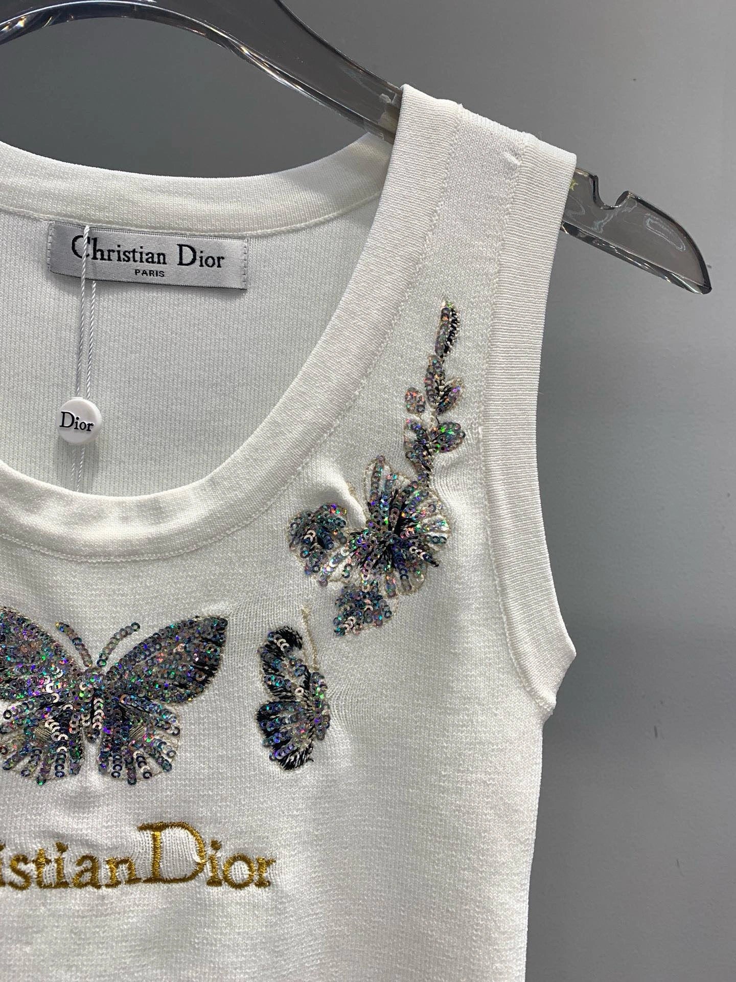 Butterfly sequined letter embroidered knitted vest
