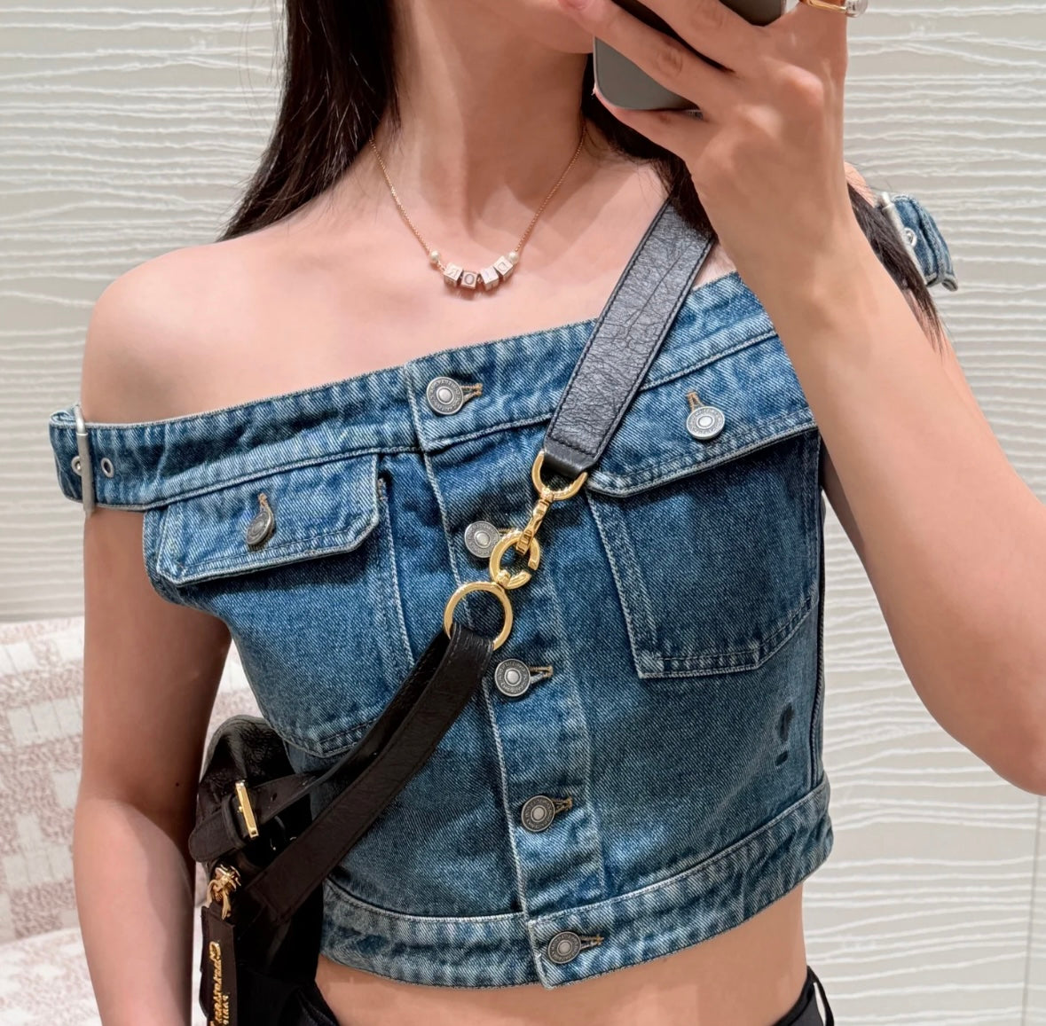New one-shoulder tube top sexy denim jacket