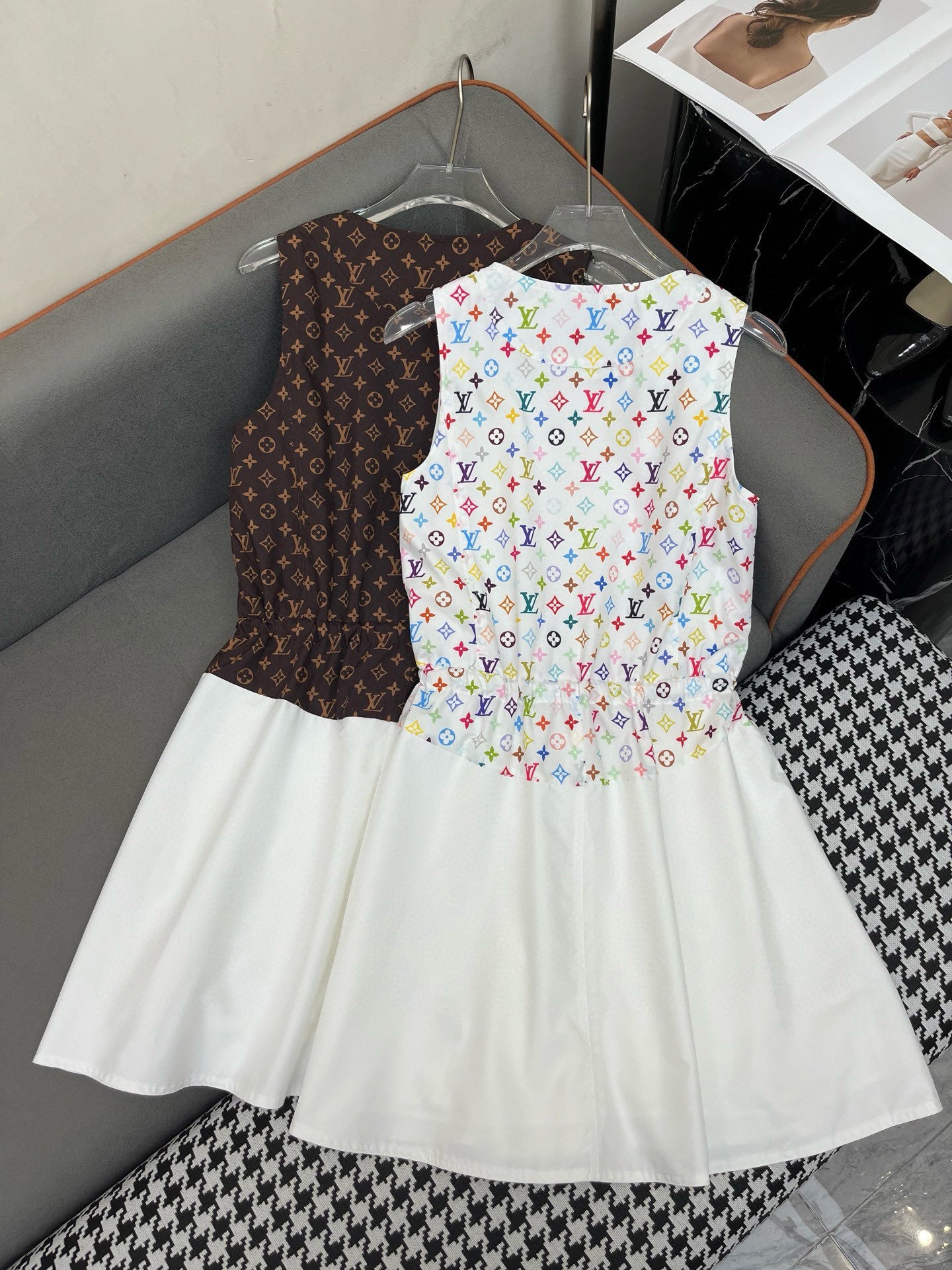 Logo-printed vest dress with leather trimmings