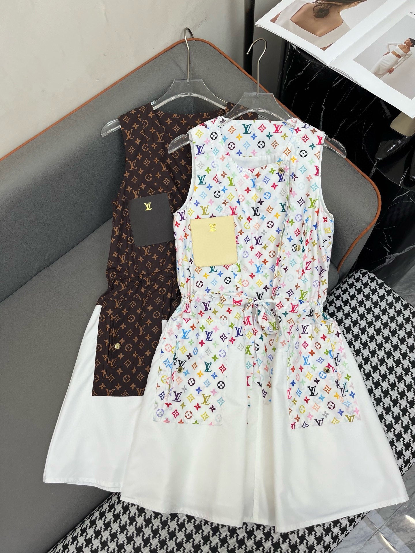 Logo-printed vest dress with leather trimmings