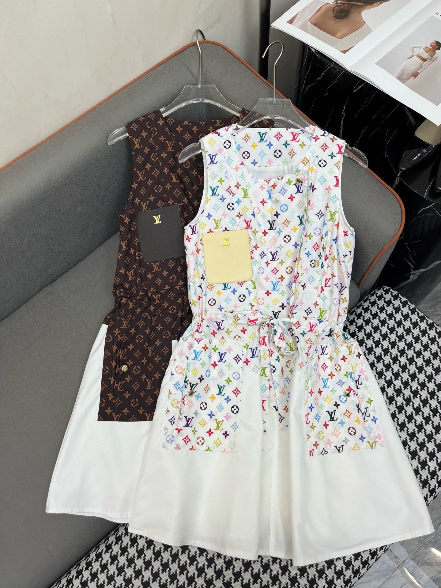 Logo-printed vest dress with leather trimmings