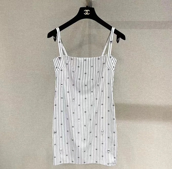 New striped thin shoulder strap skirt with suspenders