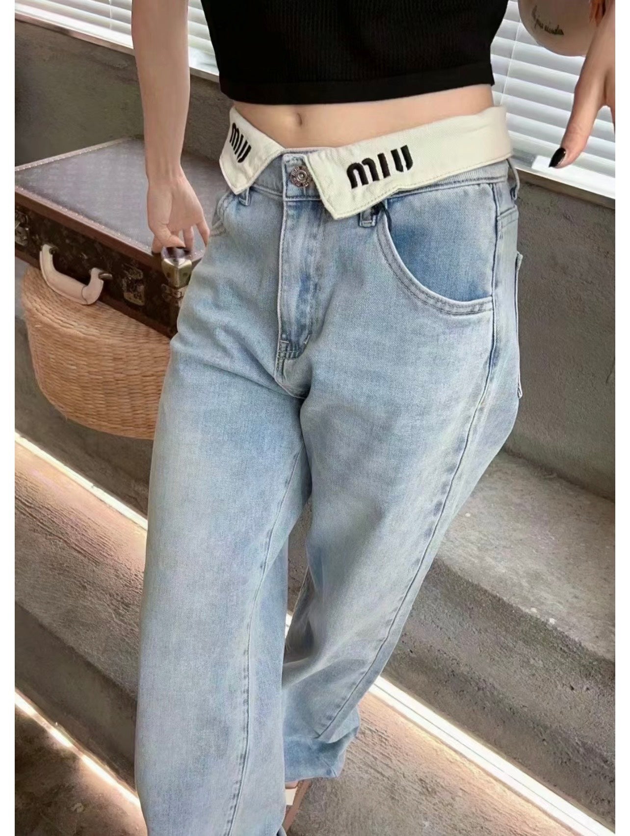 White reverse washed jeans