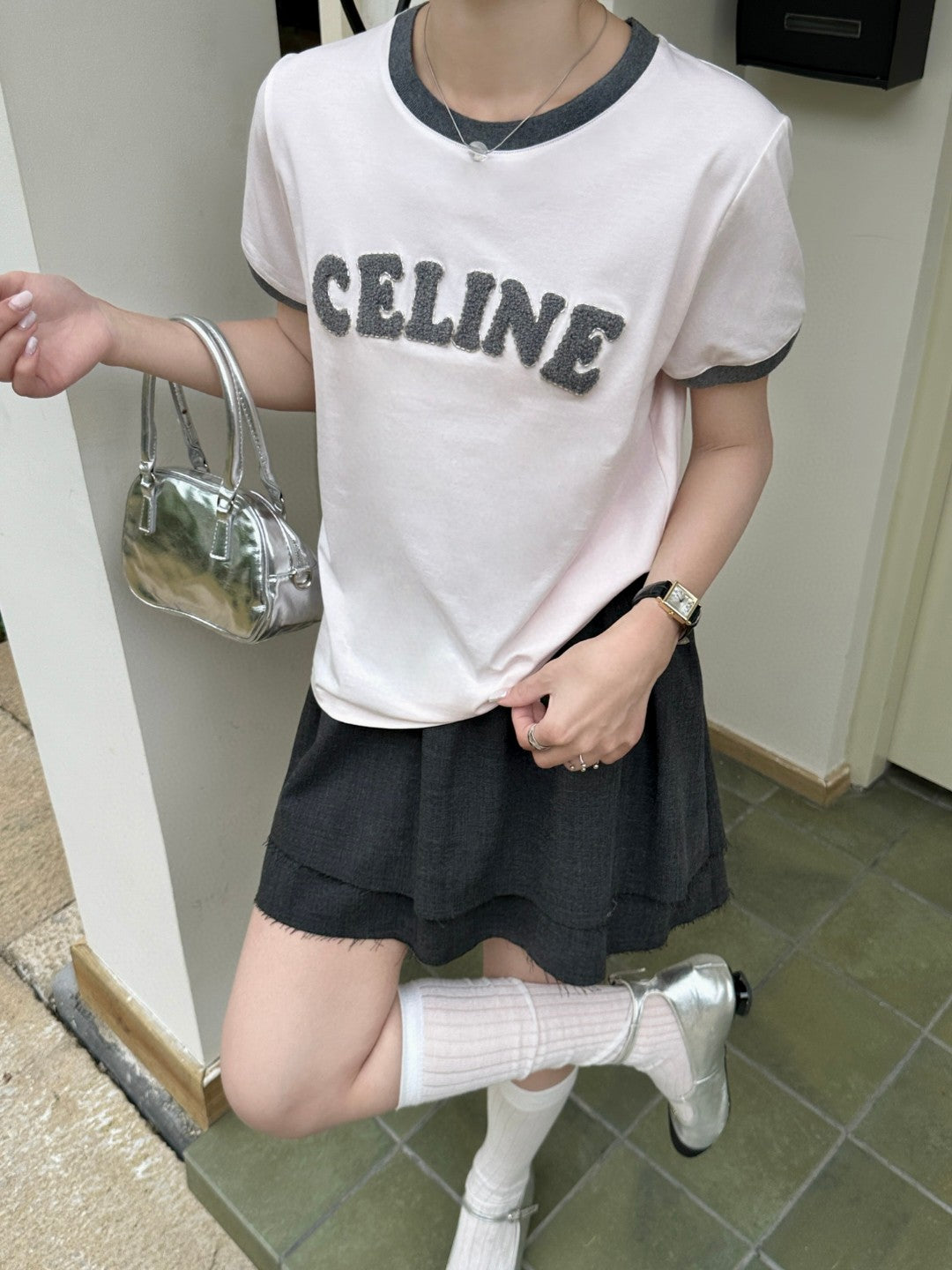Round neck classic color matching short sleeve