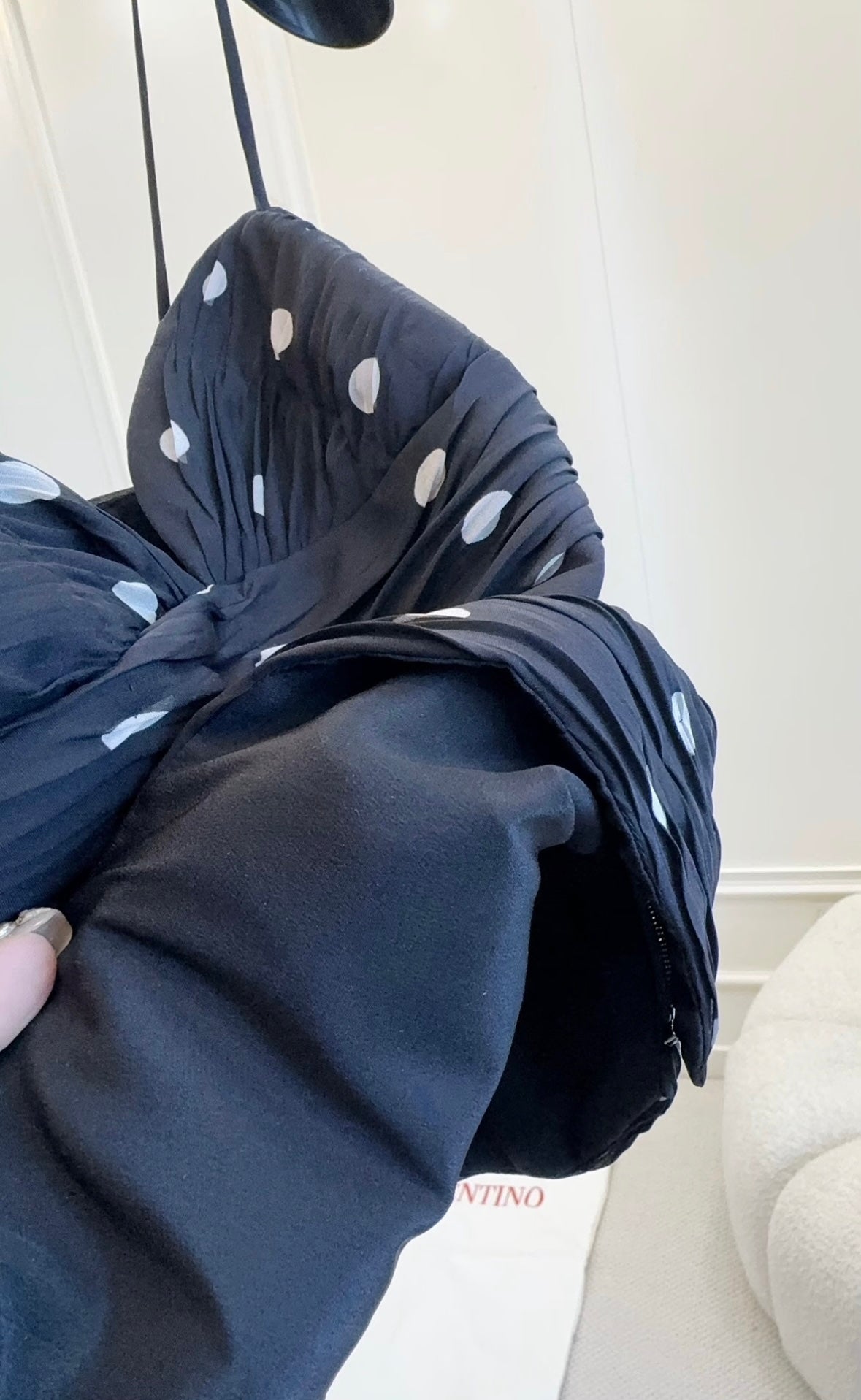 New black and white silk polka-dot sling