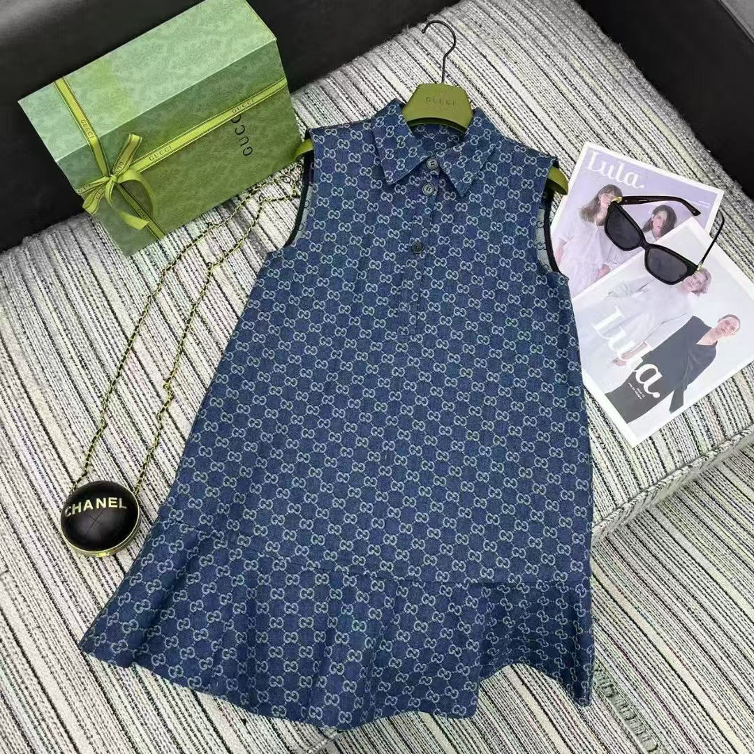 New jacquard lapel sleeveless vest dress