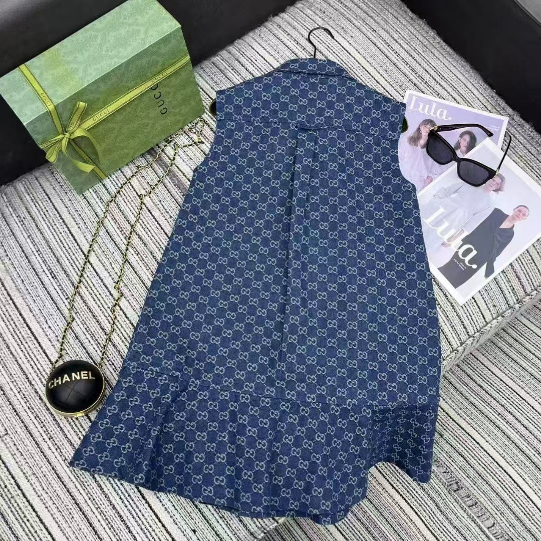 New jacquard lapel sleeveless vest dress
