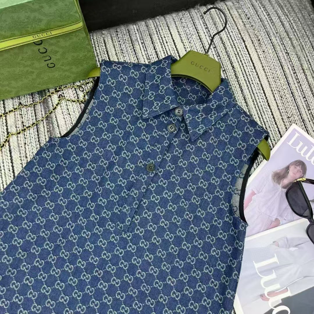 New jacquard lapel sleeveless vest dress