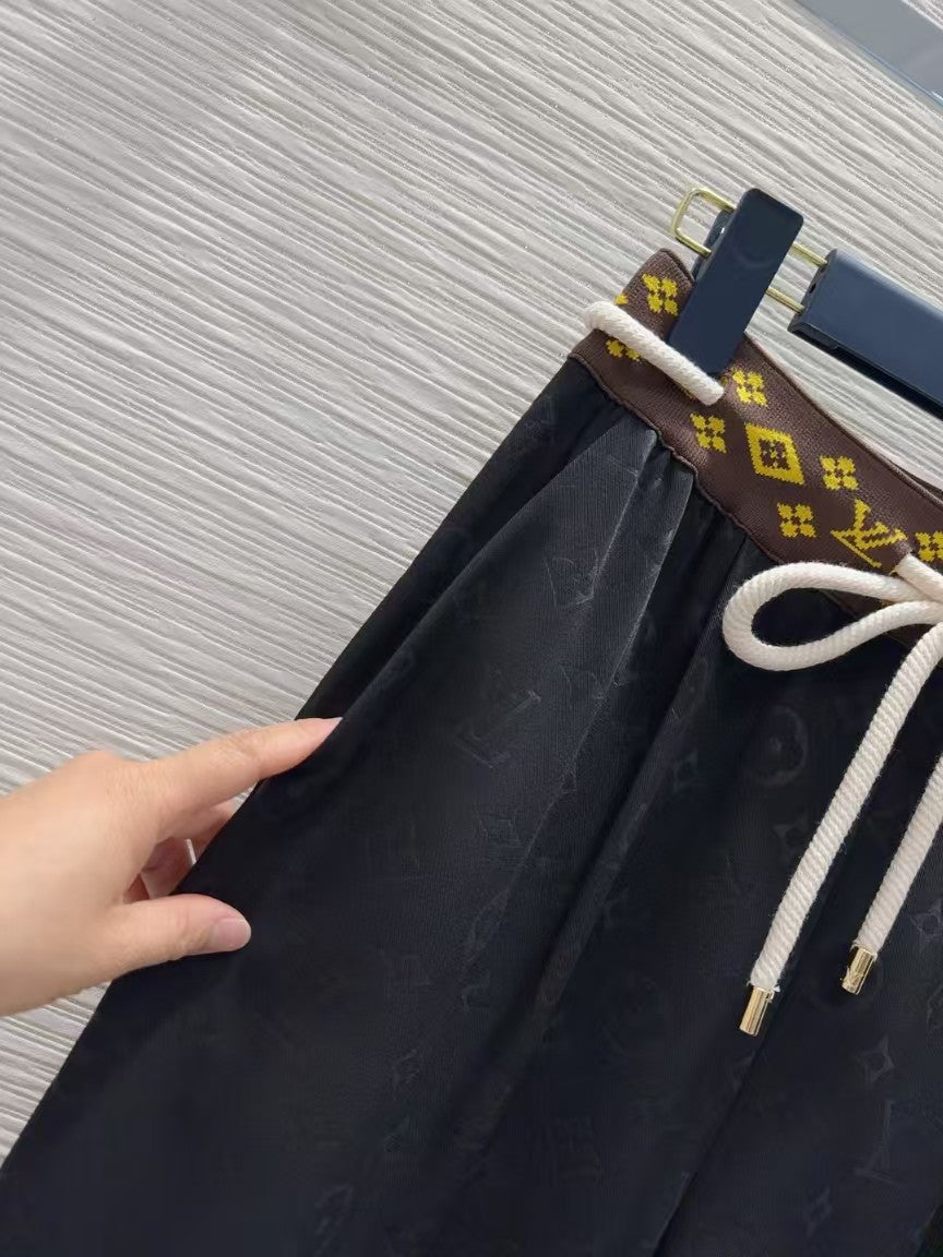 New dark elastic lace-up casual trousers