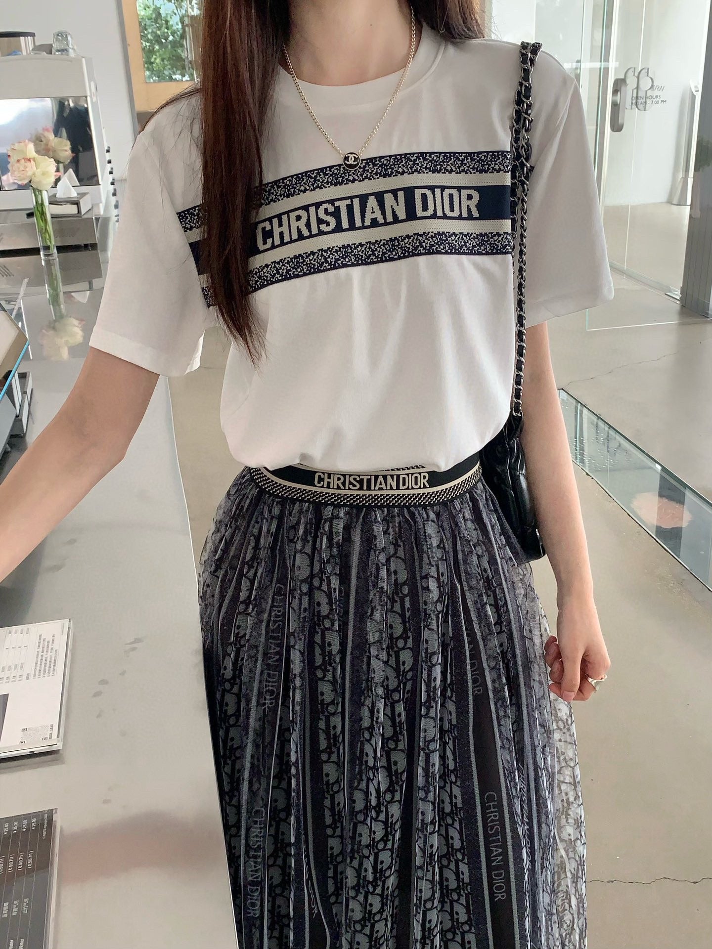 Letter short sleeve gauze printed skirt sui