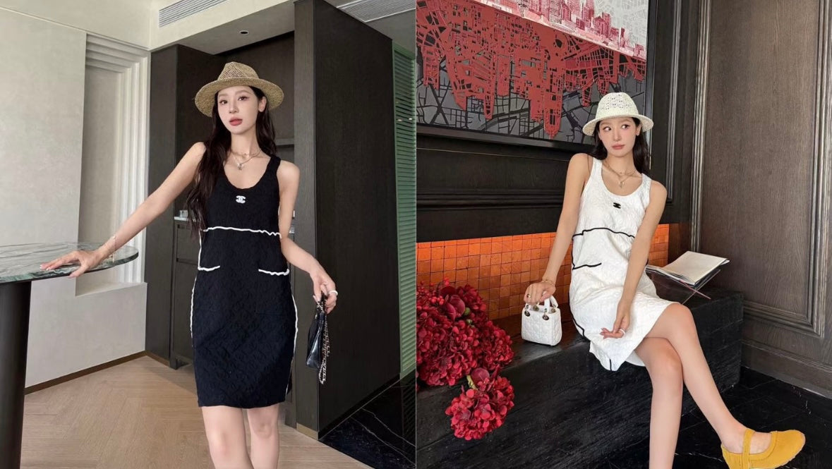 New jacquard wave vest sling dress