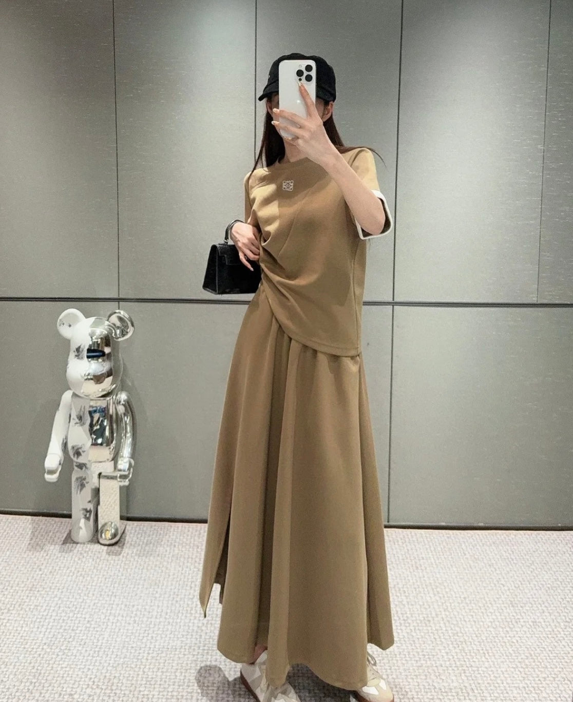 Loose fit short sleeve + long skirt casual suit
