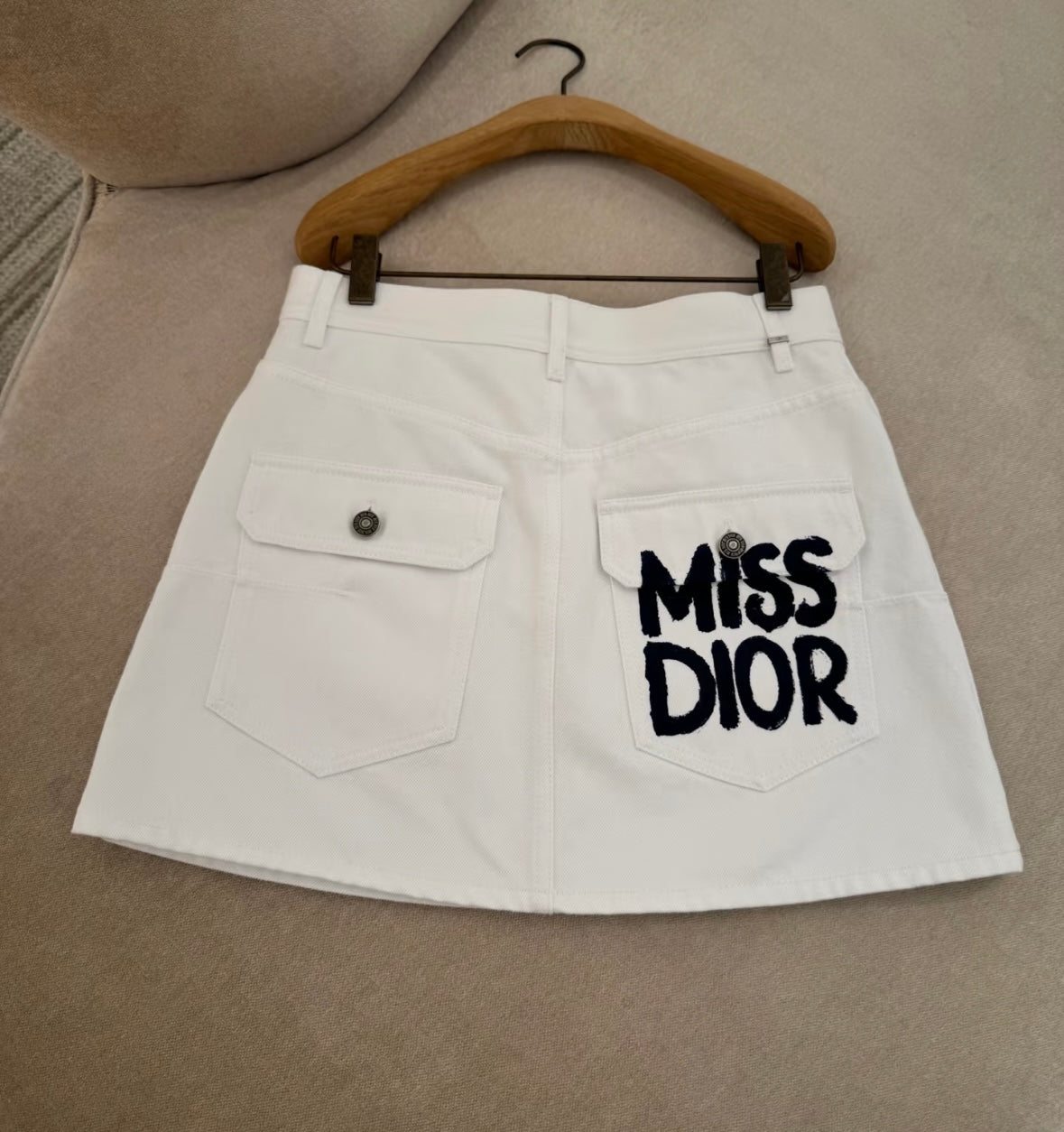 White denim skirt with double back pockets
