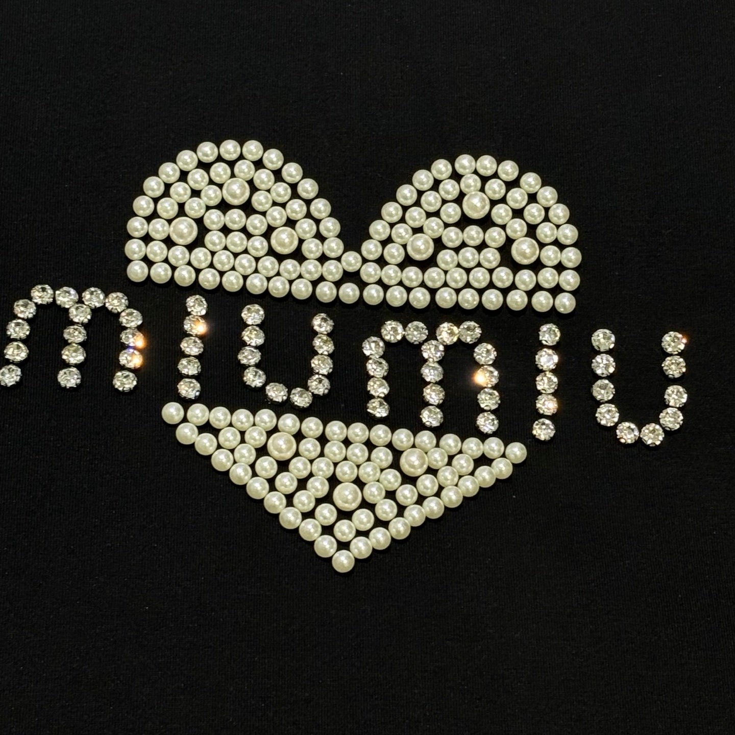 New round neck love embroidery beaded diamond short sleeves