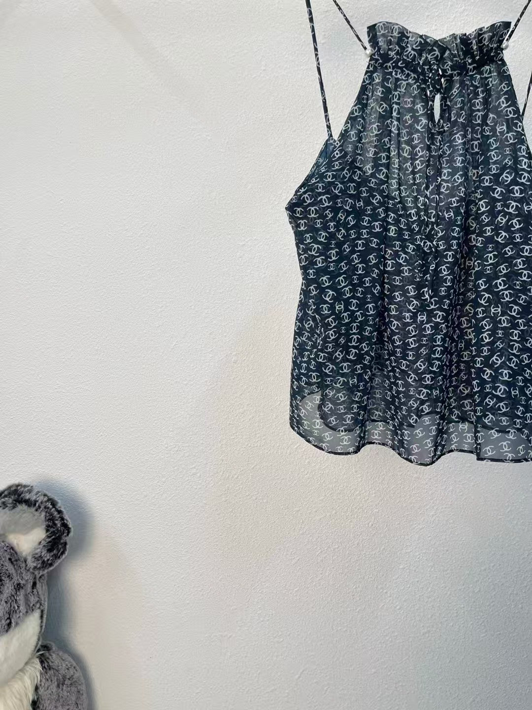 Sheer backless chiffon halter top