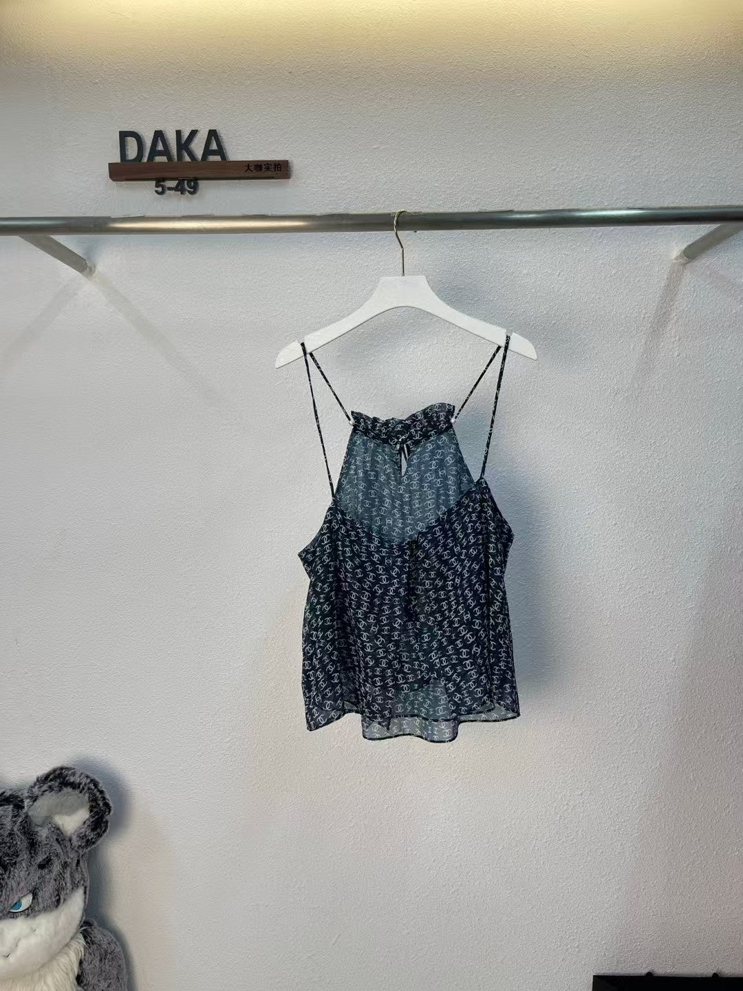 Sheer backless chiffon halter top