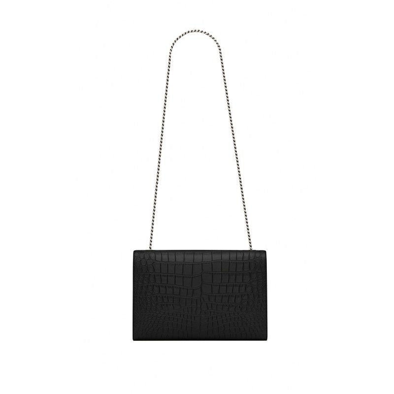 Bolso Kate grande en piel de cocodrilo negra L