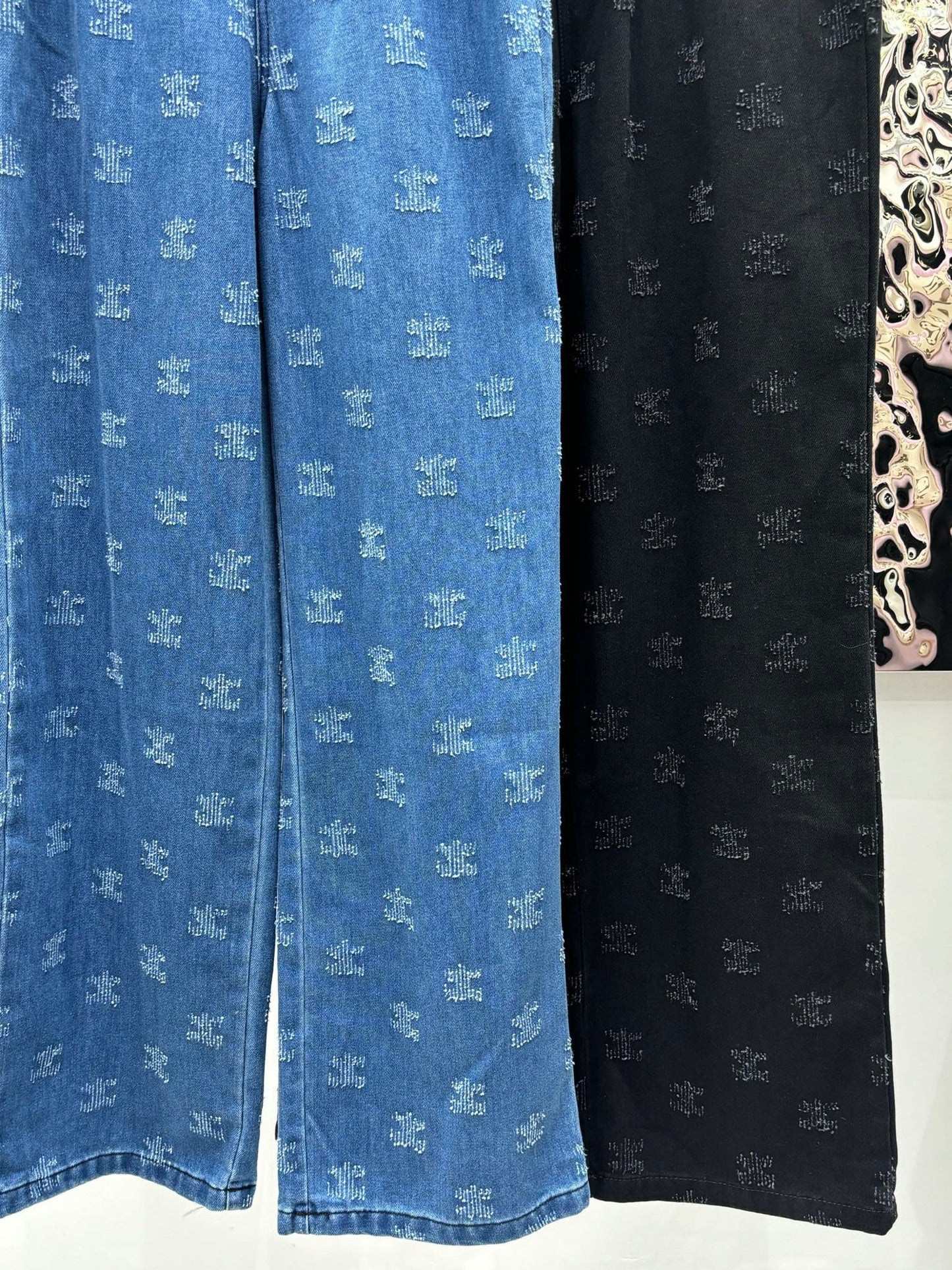 All-Over Print Washed Denim Jeans
