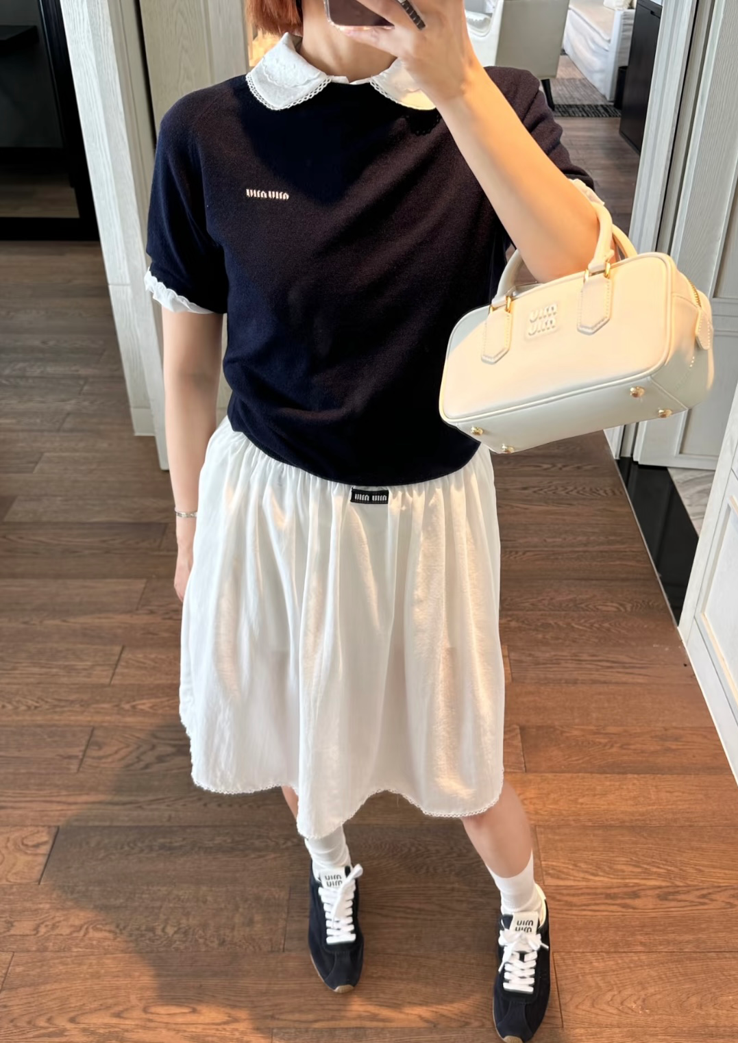Academic-style short skirt and short-sleeved top set