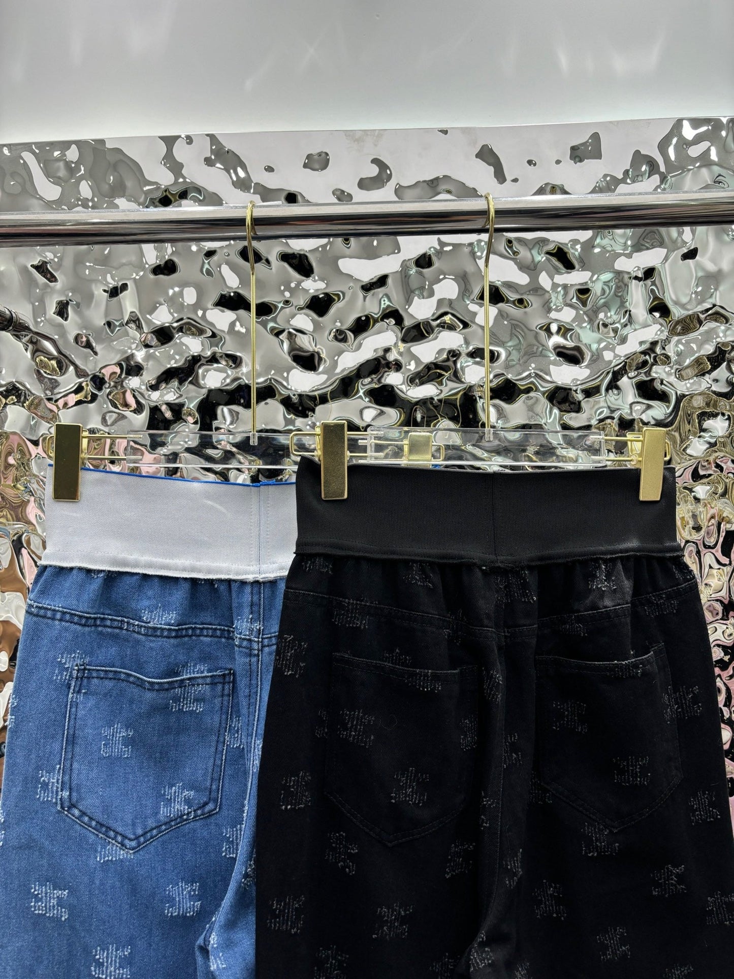 All-Over Print Washed Denim Jeans