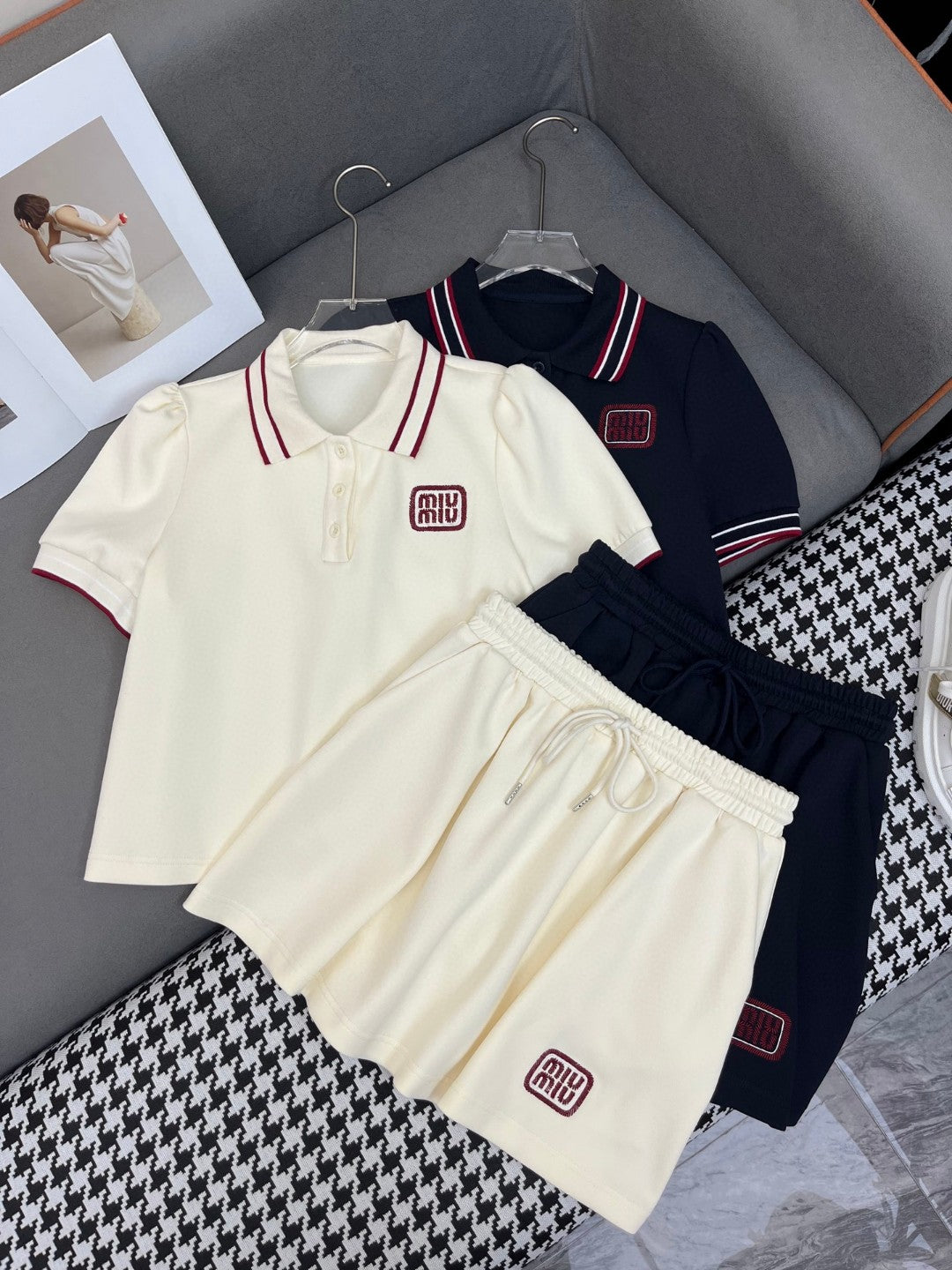 Alphabet embroidery decorated casual half skirt set